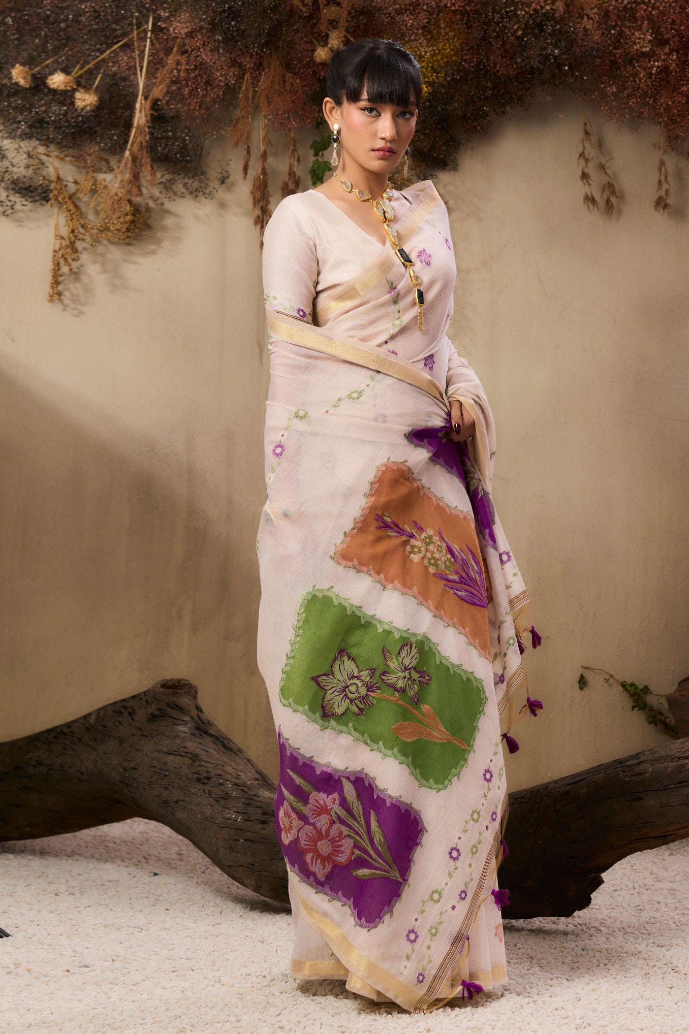 Buy MySilkLove Porcelain Cream Handloom Muga Cotton Saree Online