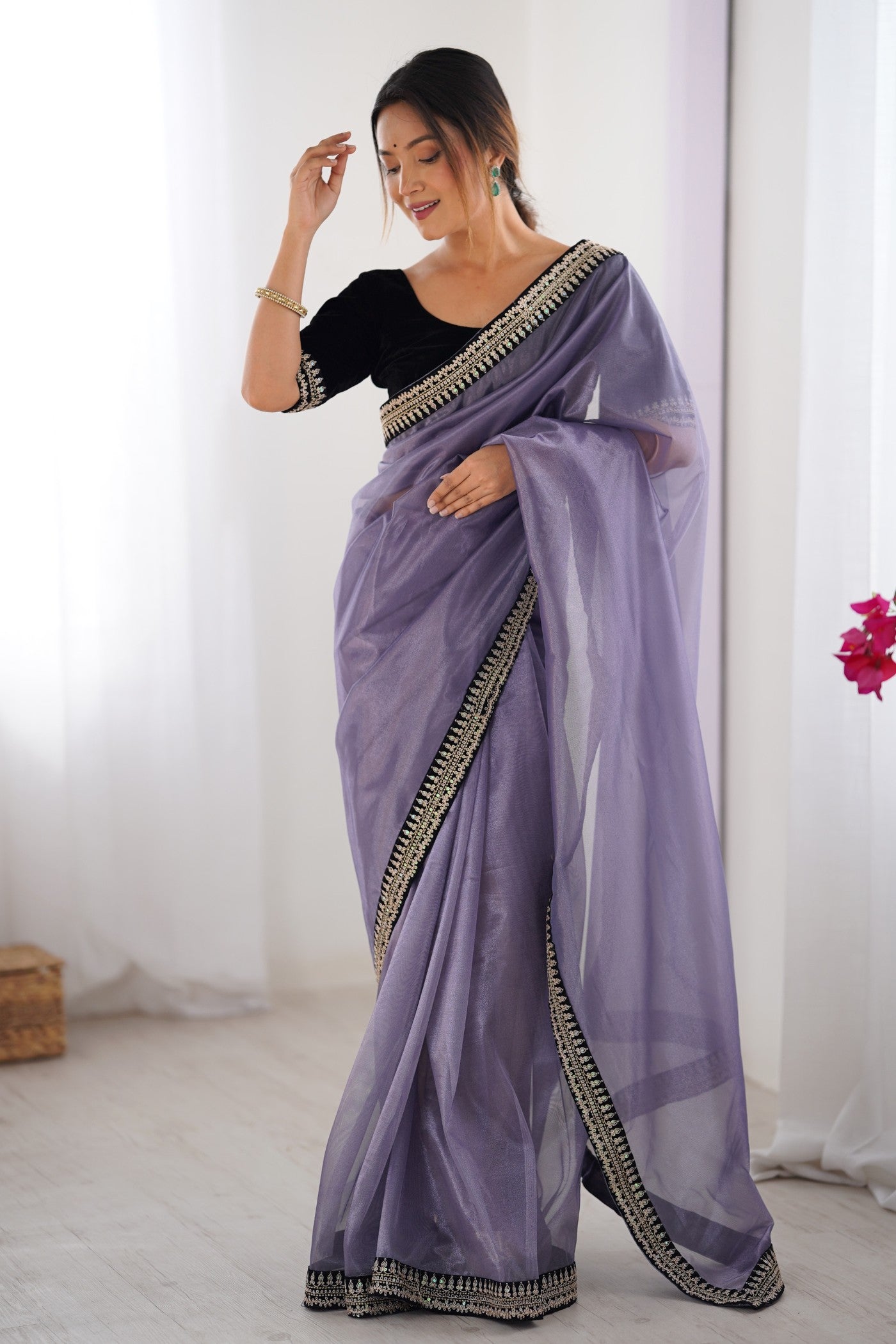 Buy MySilkLove Mauve Purple Partywear Net Saree Online