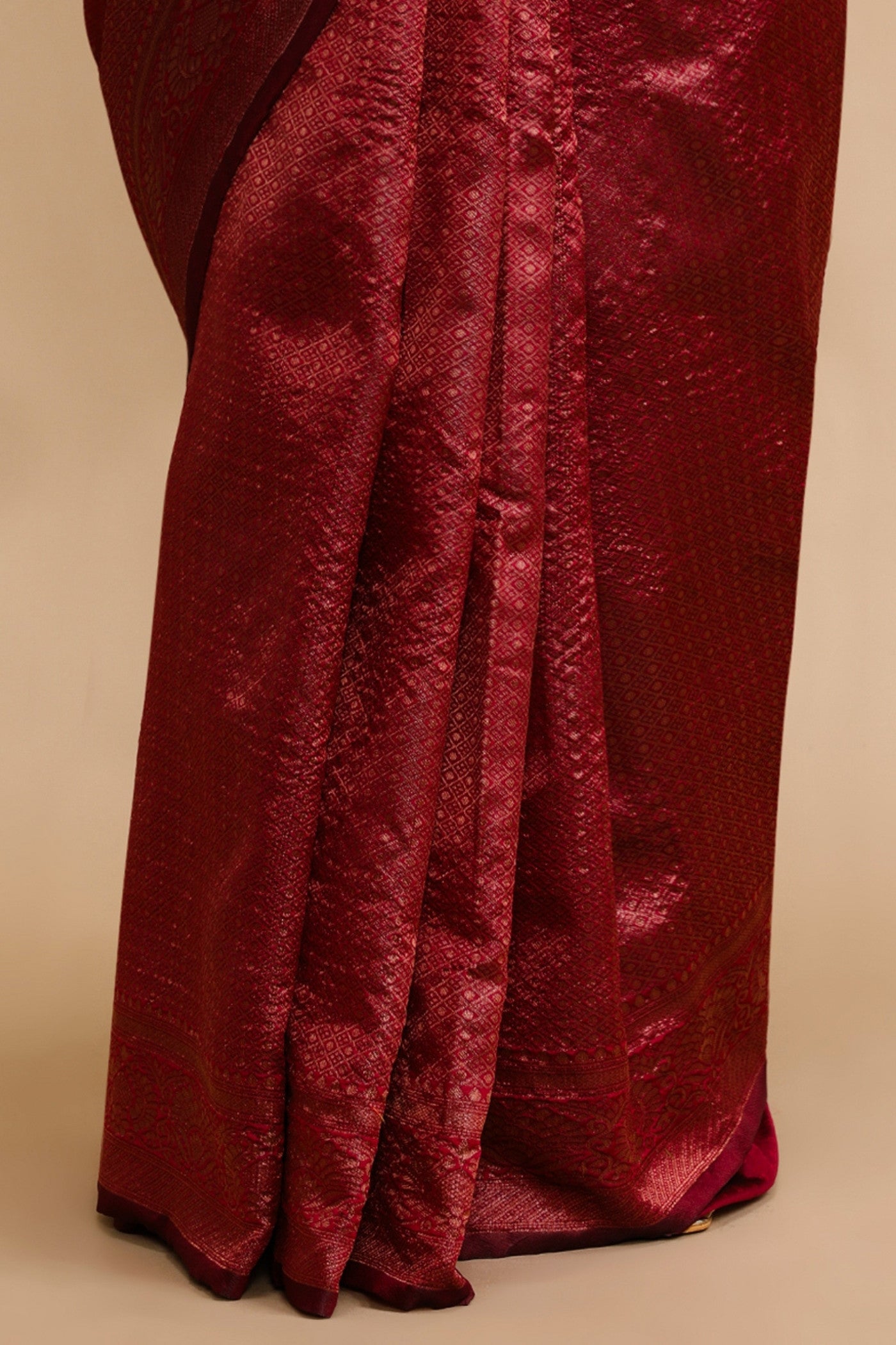 Buy MySilkLove Bordeaux Maroon Woven Jacquard Lichi Silk Saree Online