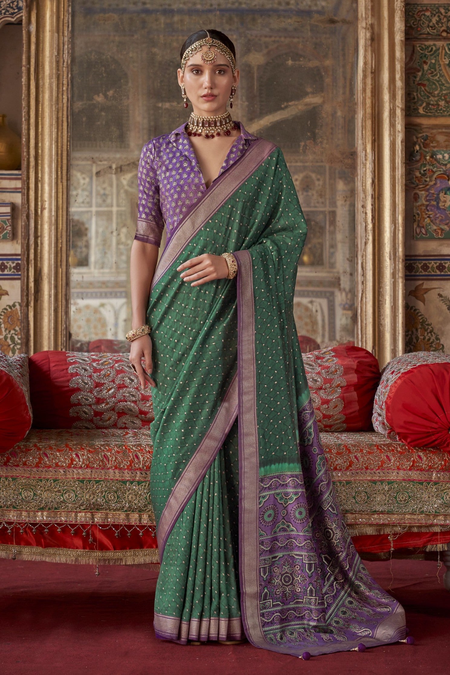 Buy MySilkLove Dianne Green Printed Banarasi Saree Online
