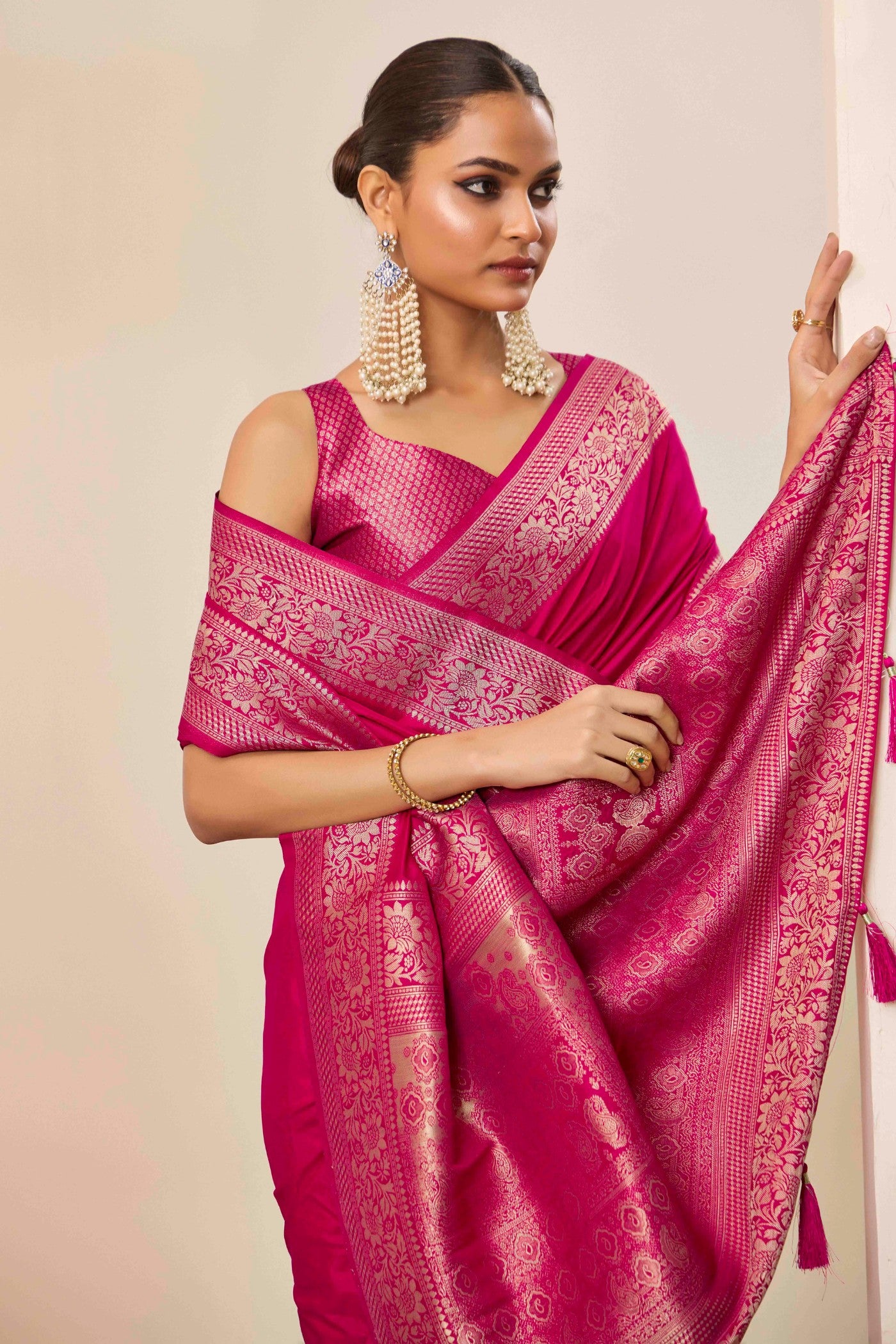 Buy MySilkLove Blush Pink Woven Dola Silk Saree Online