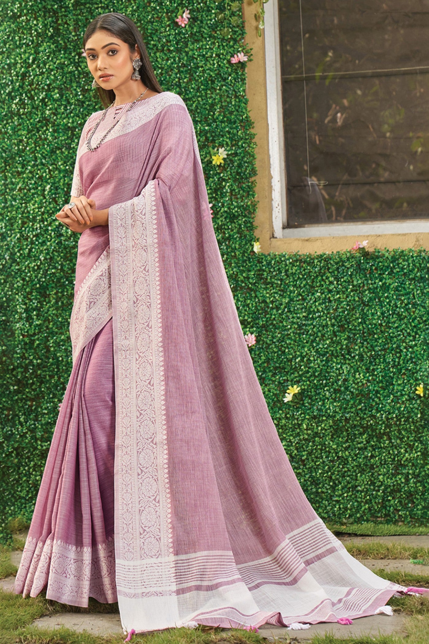 Buy MySilkLove Classic Purple Handloom Linen Saree Online