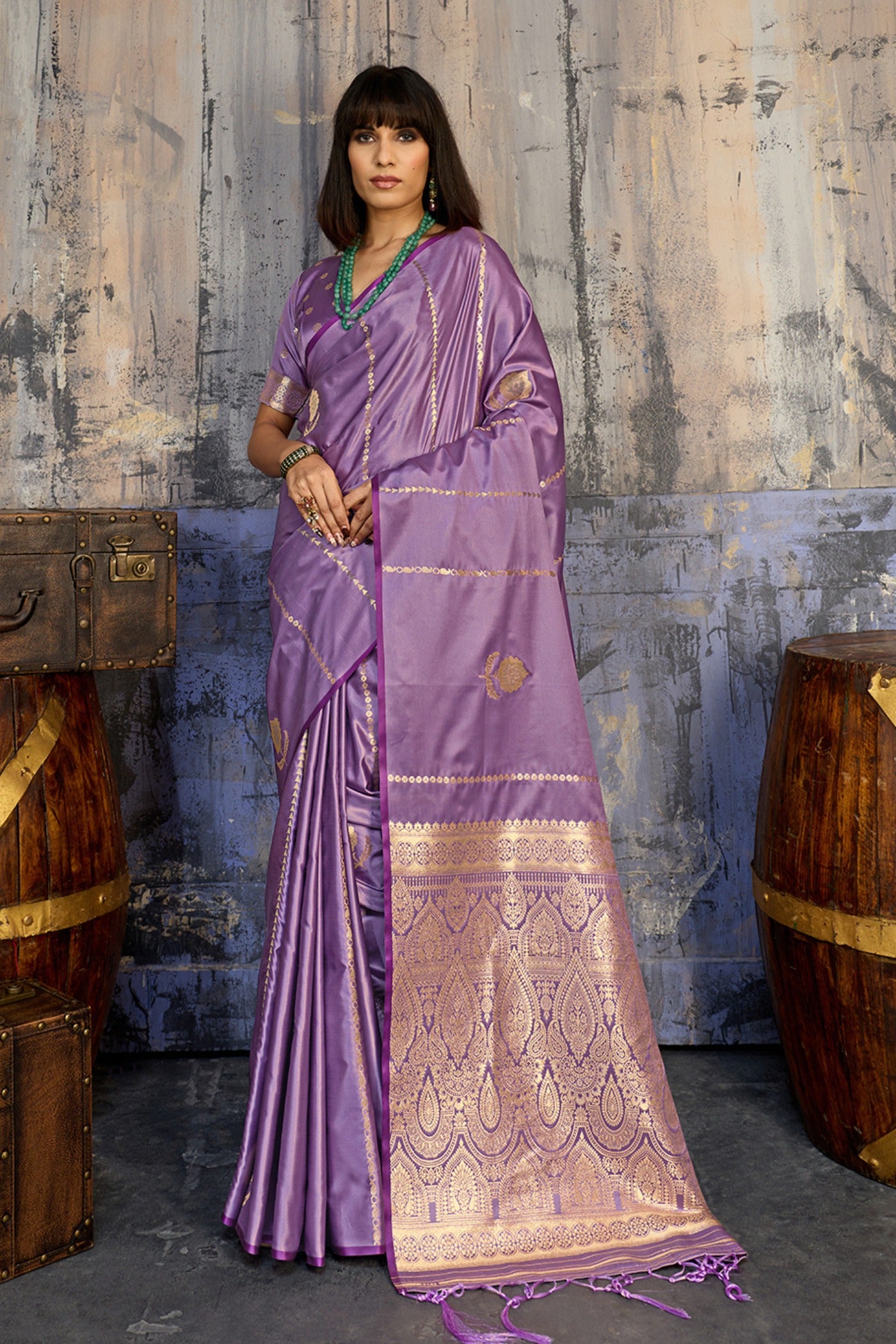 Buy MySilkLove Wisdom Purple Handloom Satin Silk Saree Online