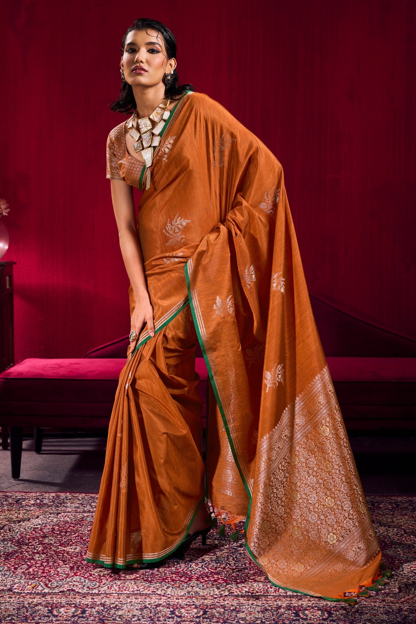 Buy MySilkLove Pumpkin Orange Handloom Satin Soft Silk Saree Online