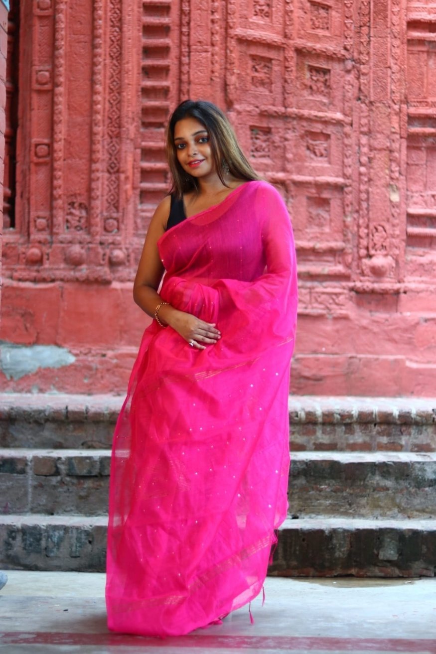 Buy MySilkLove Magenta Pink Cotton Sequence Chumki Saree Online