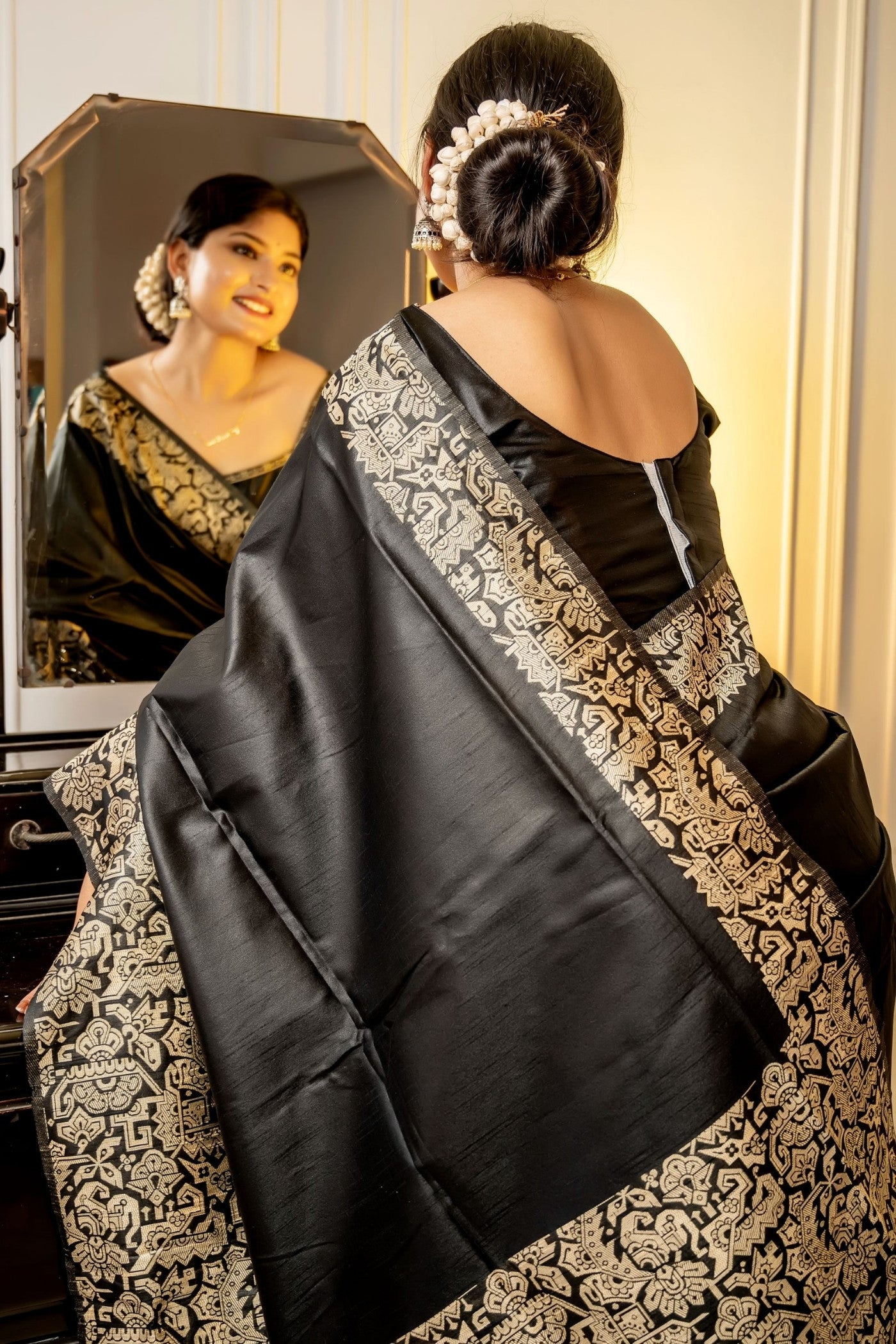 Buy MySilkLove Raisin Black Banarasi Handloom Raw Silk Saree Online