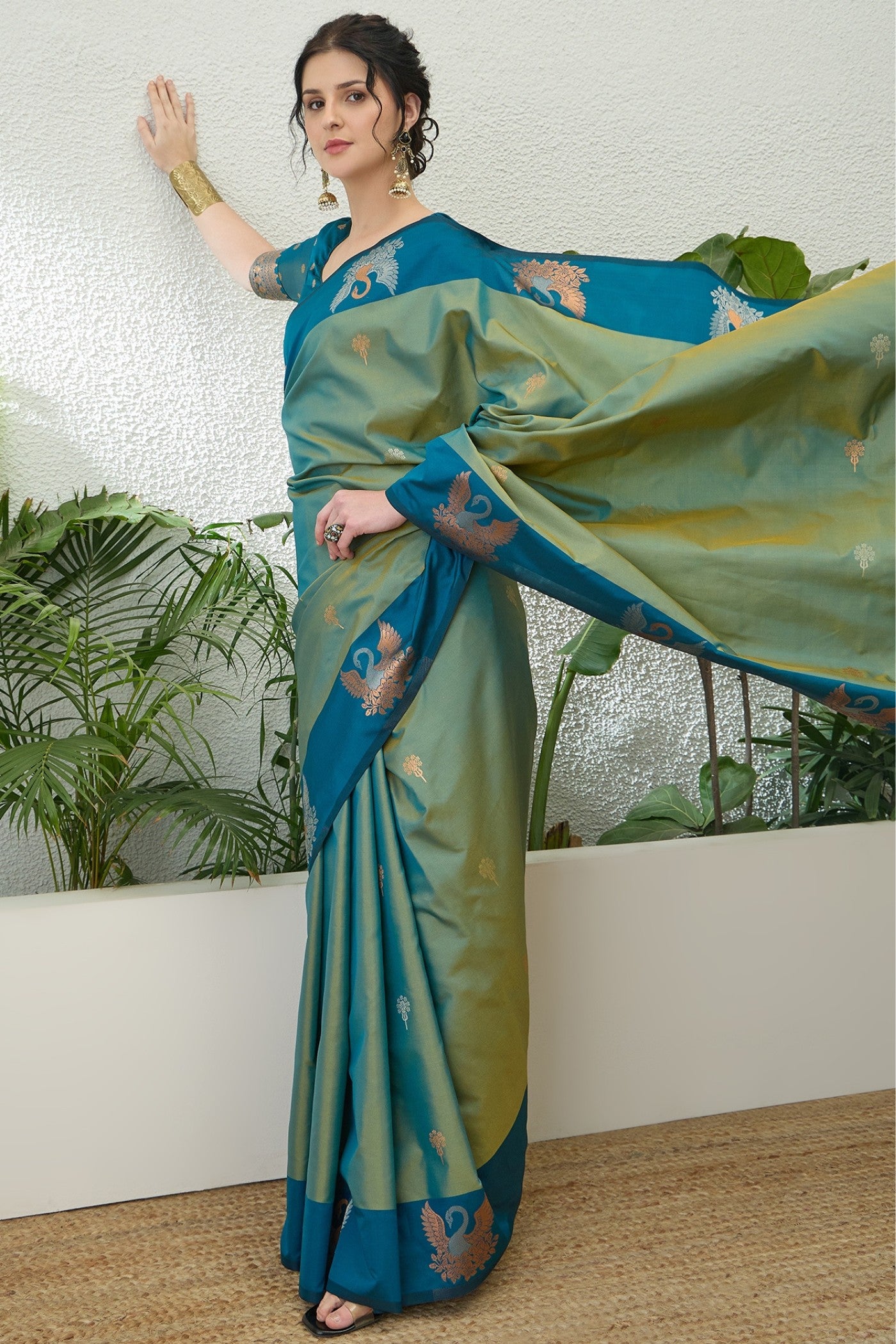 Buy MySilkLove Artichoke Green Banarasi Handloom Soft Silk Saree Online