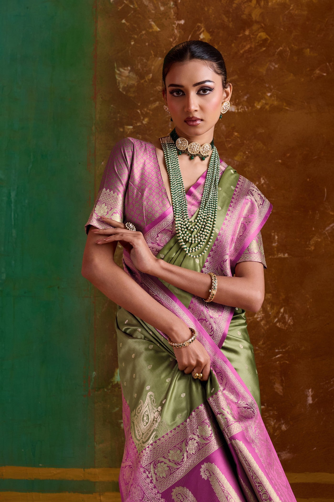 MySilkLove Lime Green Handloom Satin Silk Saree