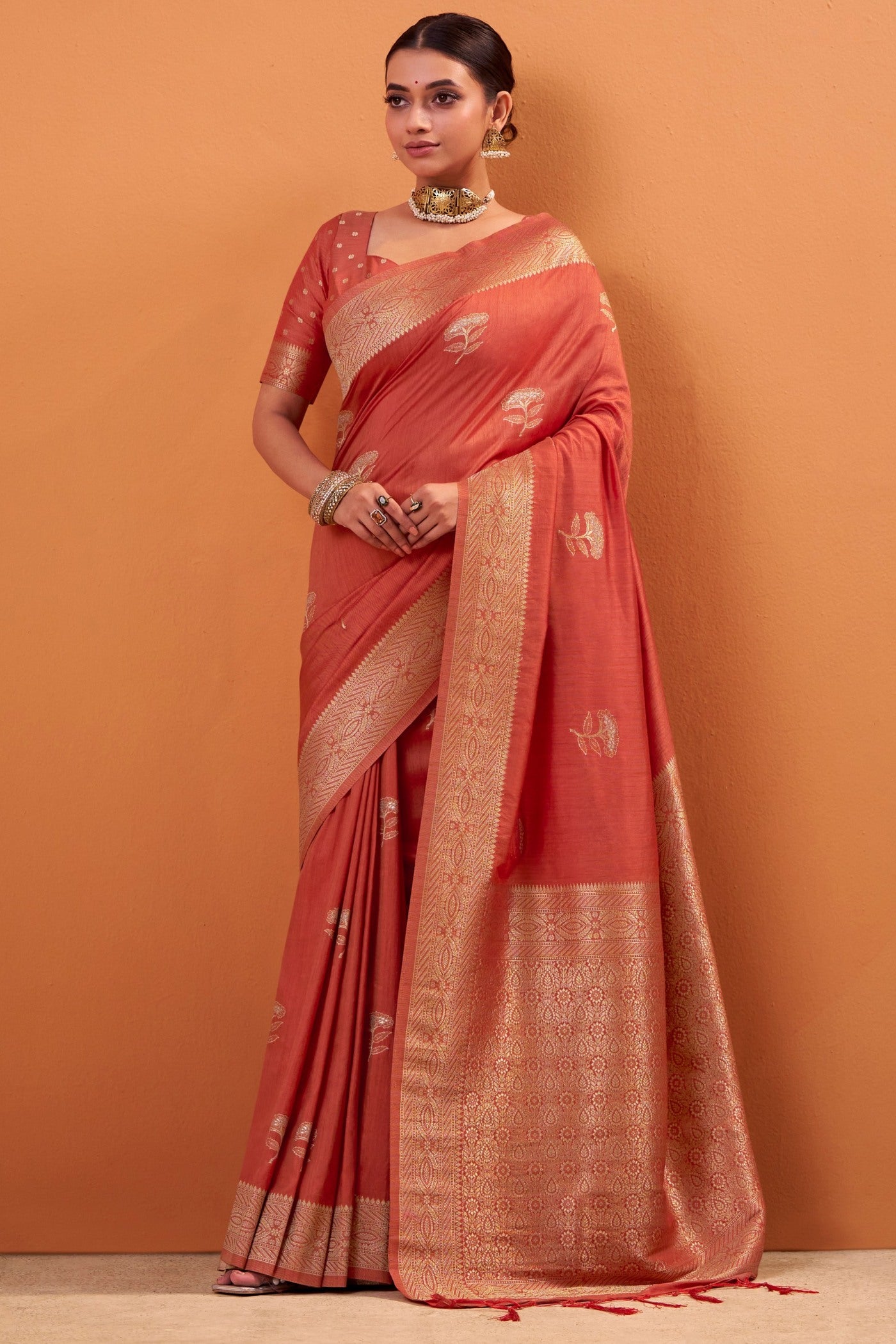 Buy MySilkLove Yam Orange Tussar Handloom Silk Saree Online