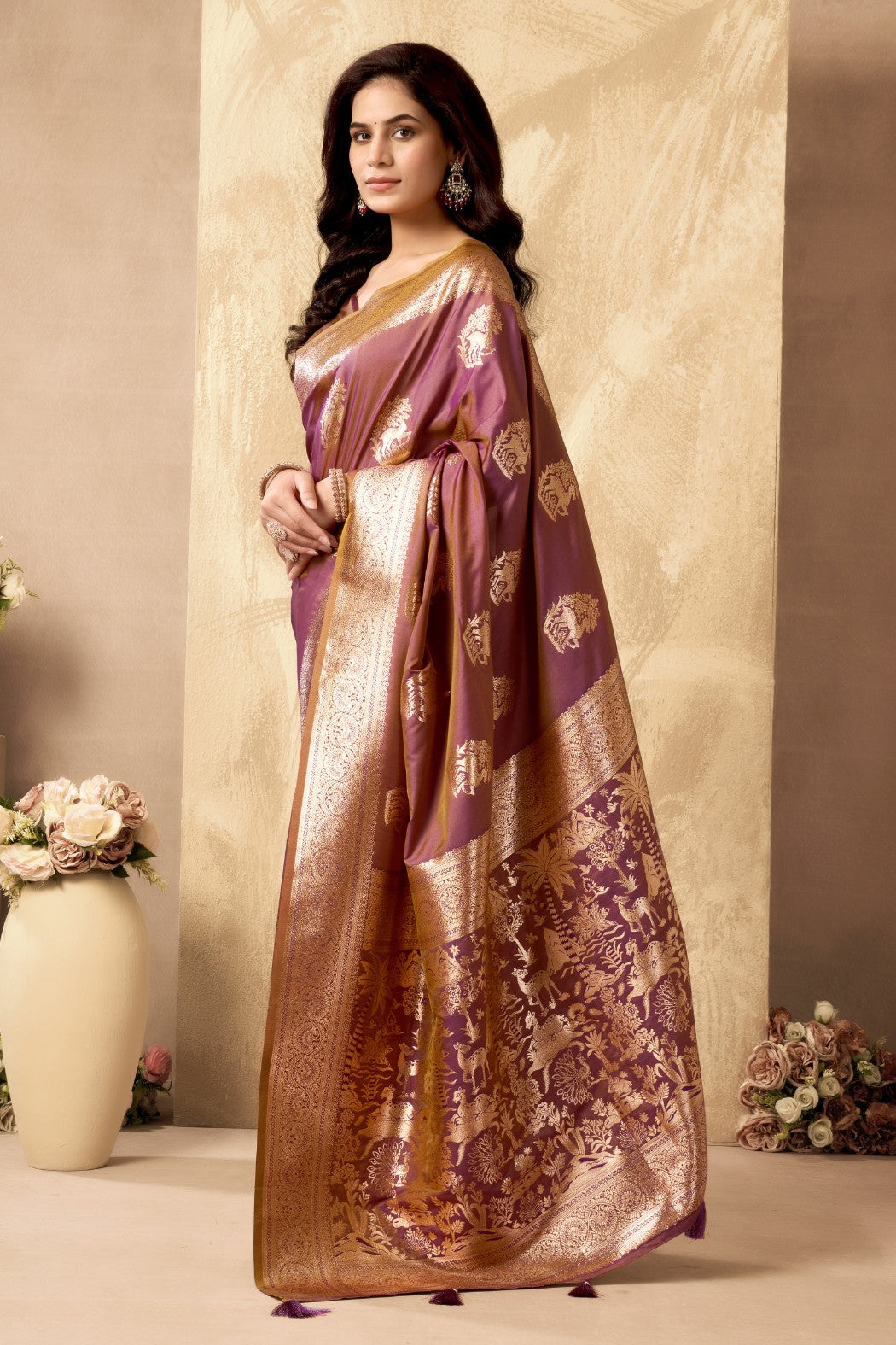 Buy MySilkLove Byzantium Purple Woven Banarasi Soft Silk Saree Online