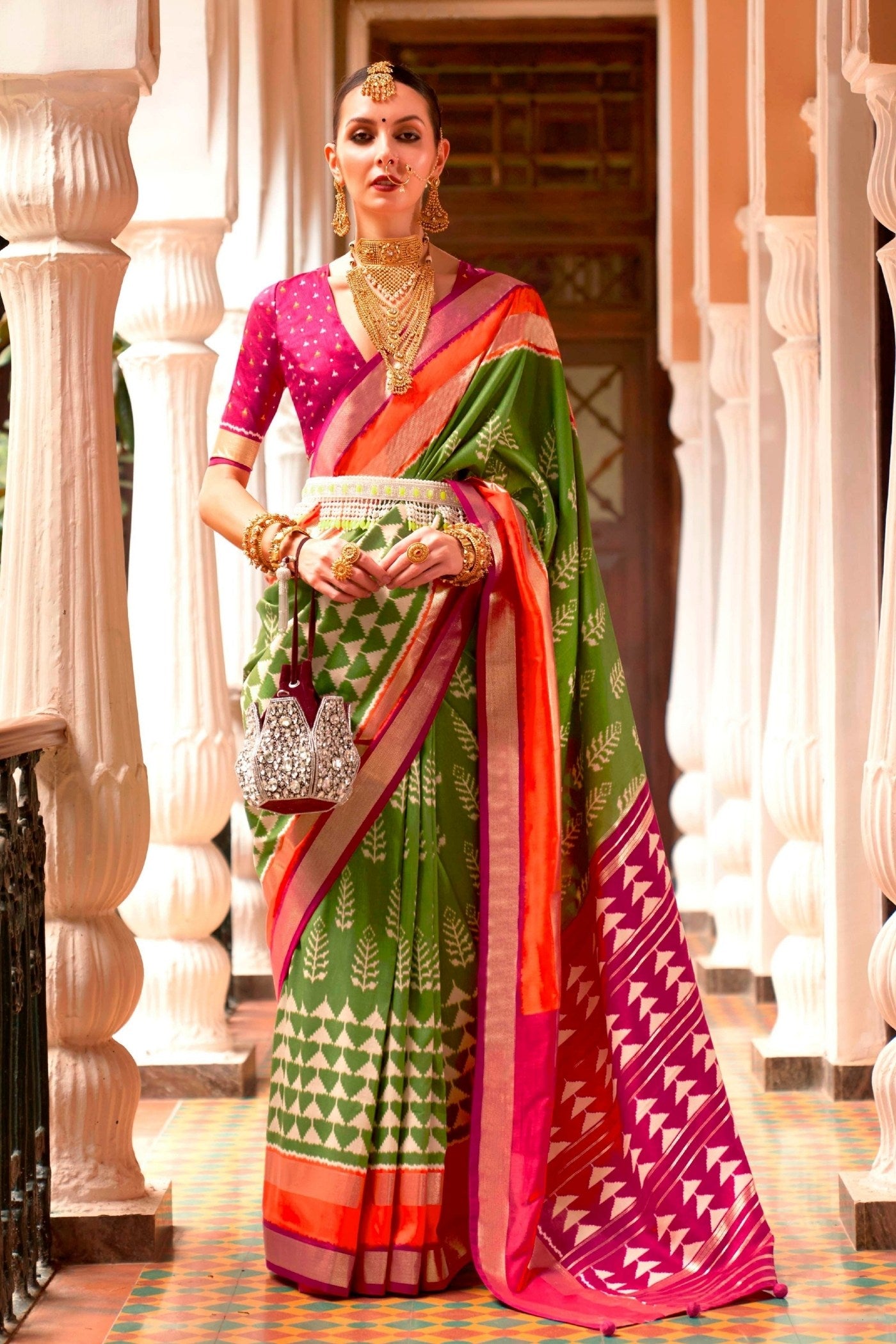 Buy MySilkLove Mint Breeze Green Printed Patola Saree Online
