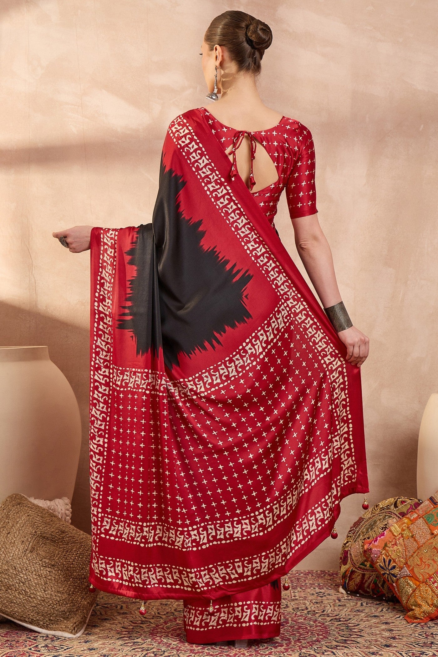 Buy MySilkLove Blackberry Printed Satin Crepe Silk Saree Online