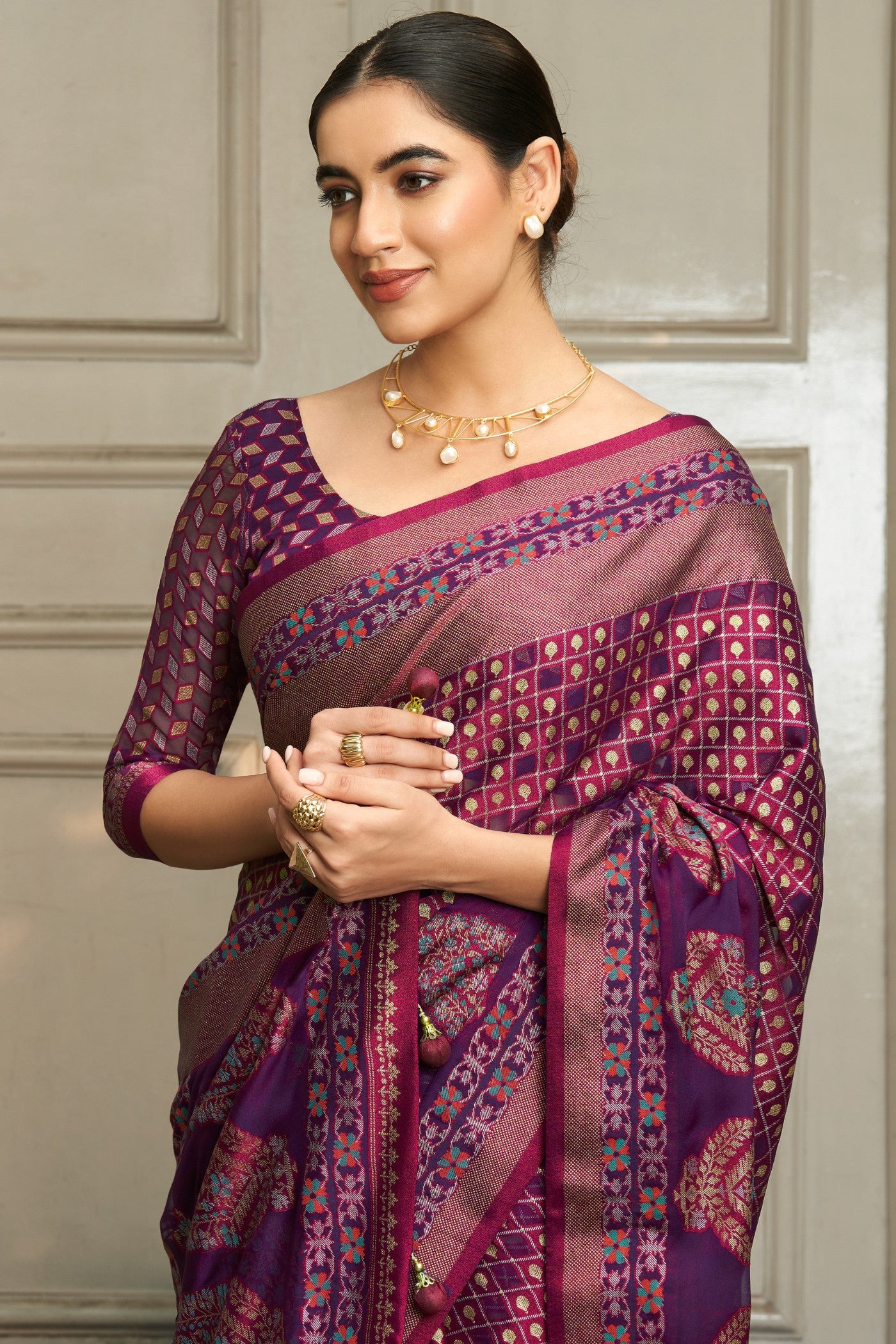 Buy MySilkLove Mulberry Purple Banarasi Georgette Saree Online