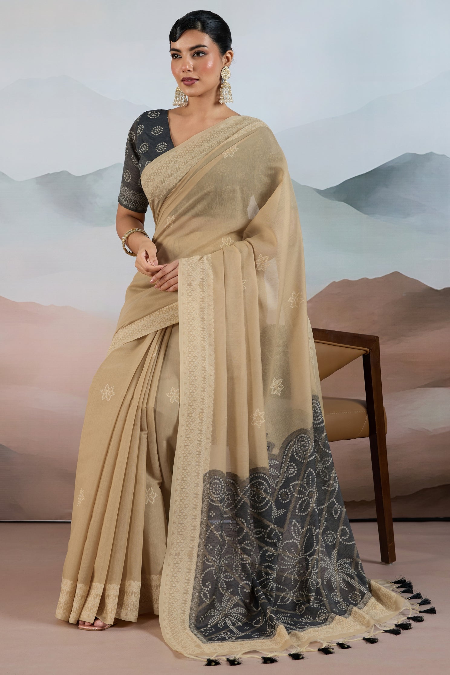 Buy MySilkLove Linen Cream Handloom Cotton Saree Online