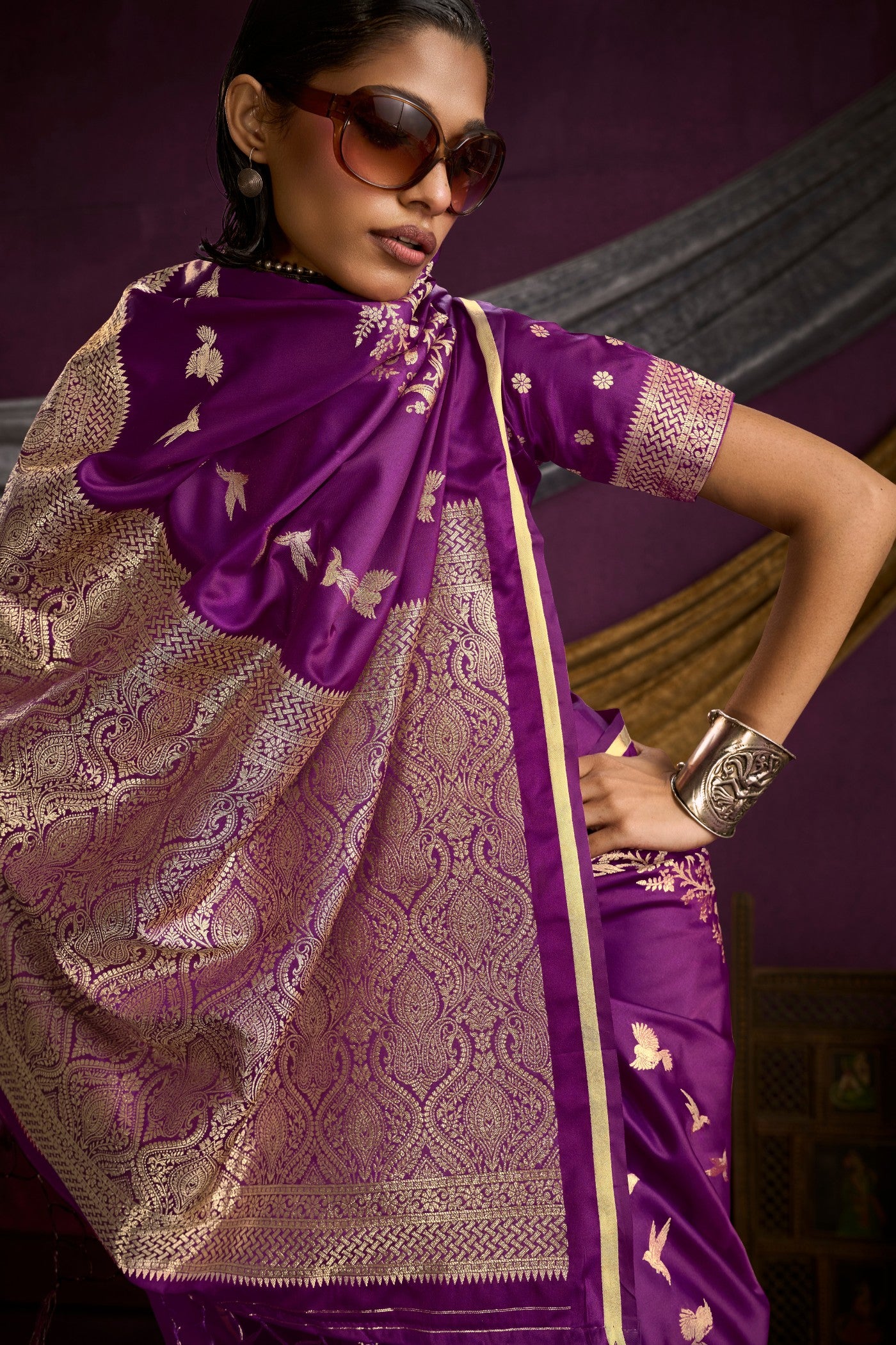 Buy MySilkLove Violet Purple Handloom Satin Silk Saree Online