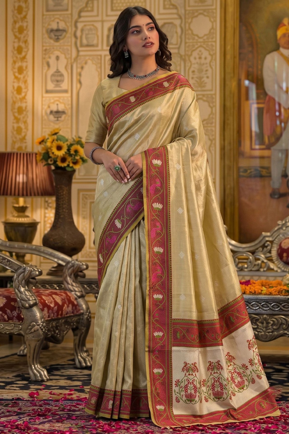 Buy MySilkLove Desert Sand Woven Tissue Silk Saree Online