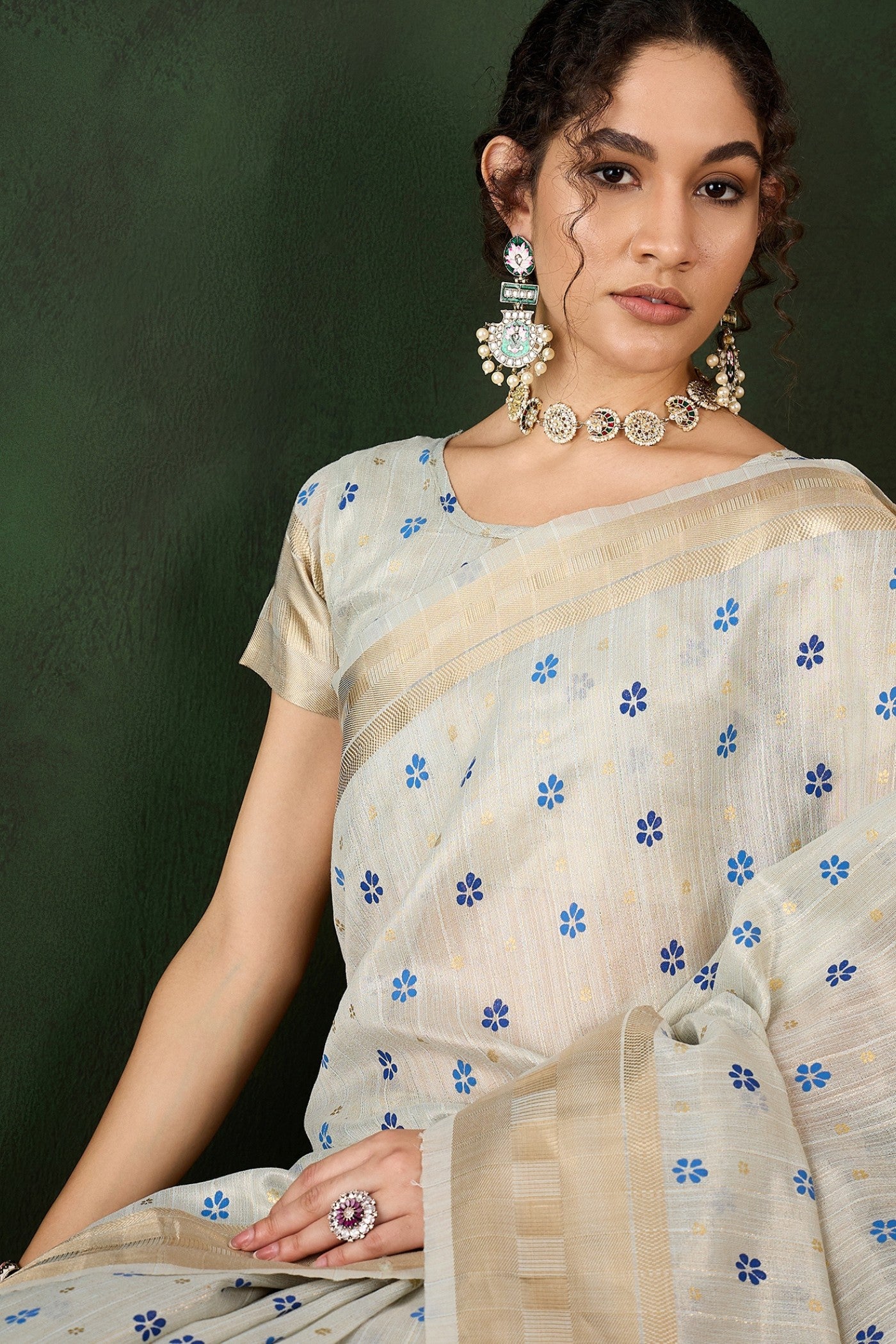 Buy MySilkLove Pearl White Woven Organza Saree Online