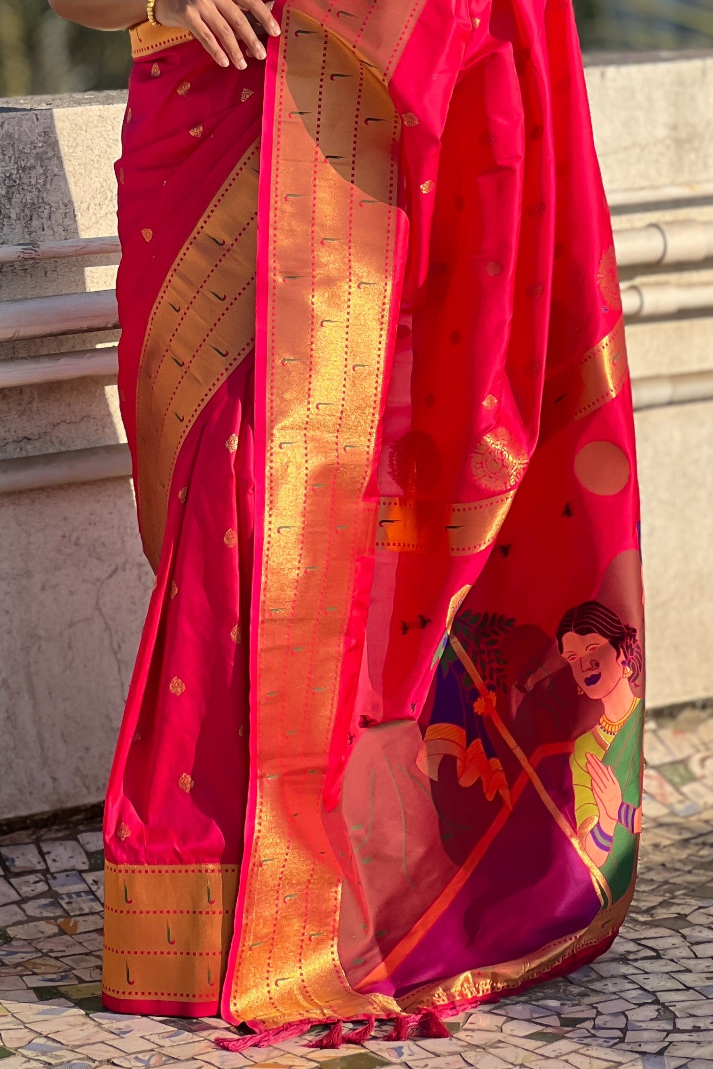 Buy MySilkLove Poppy Pink Woven Paithani Saree Online