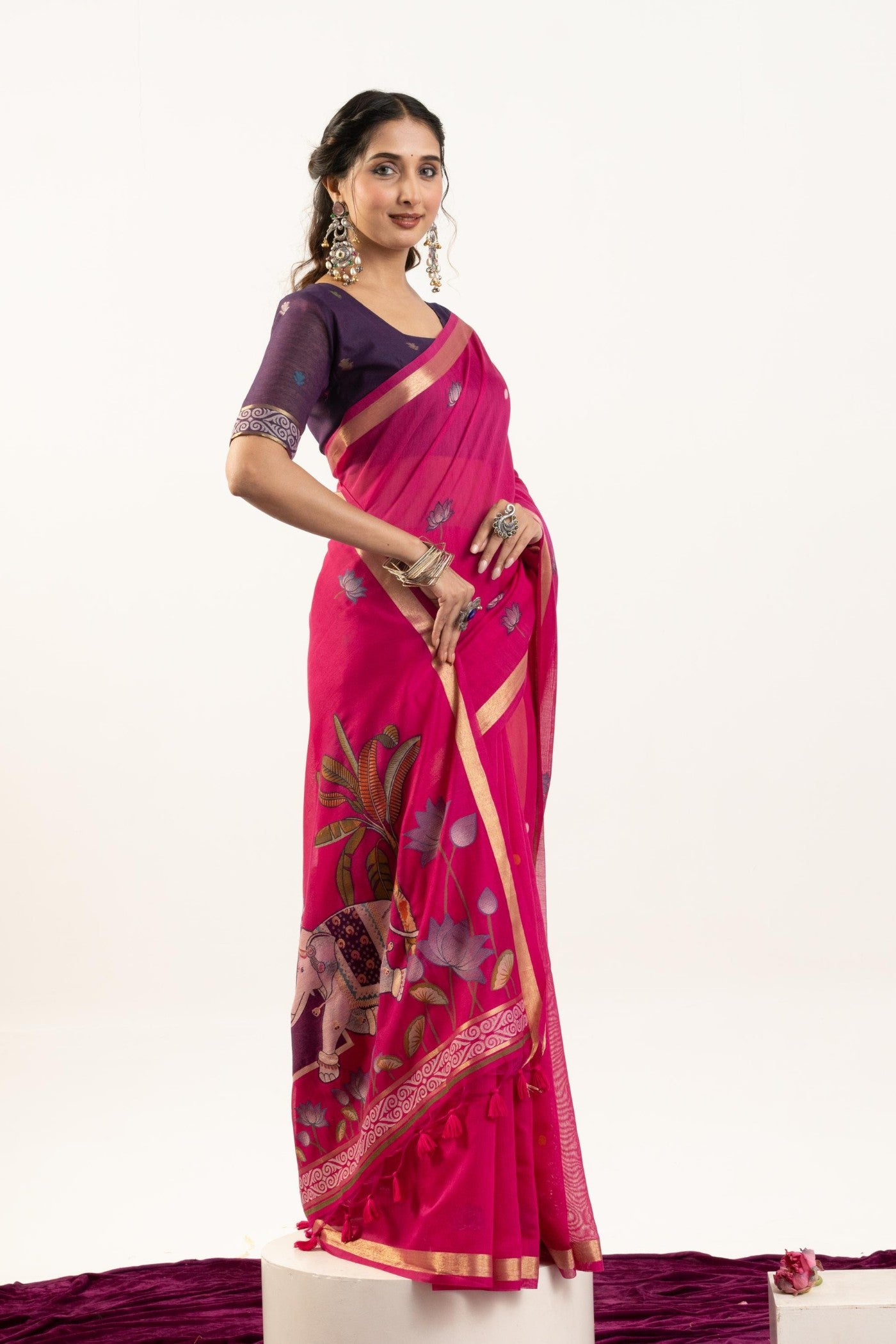 Buy MySilkLove Cherry Pink Woven Soft Muga Cotton Saree Online