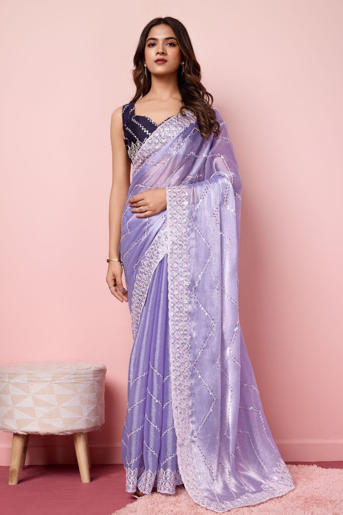 Wisteria Purple Designer Partywear Saree