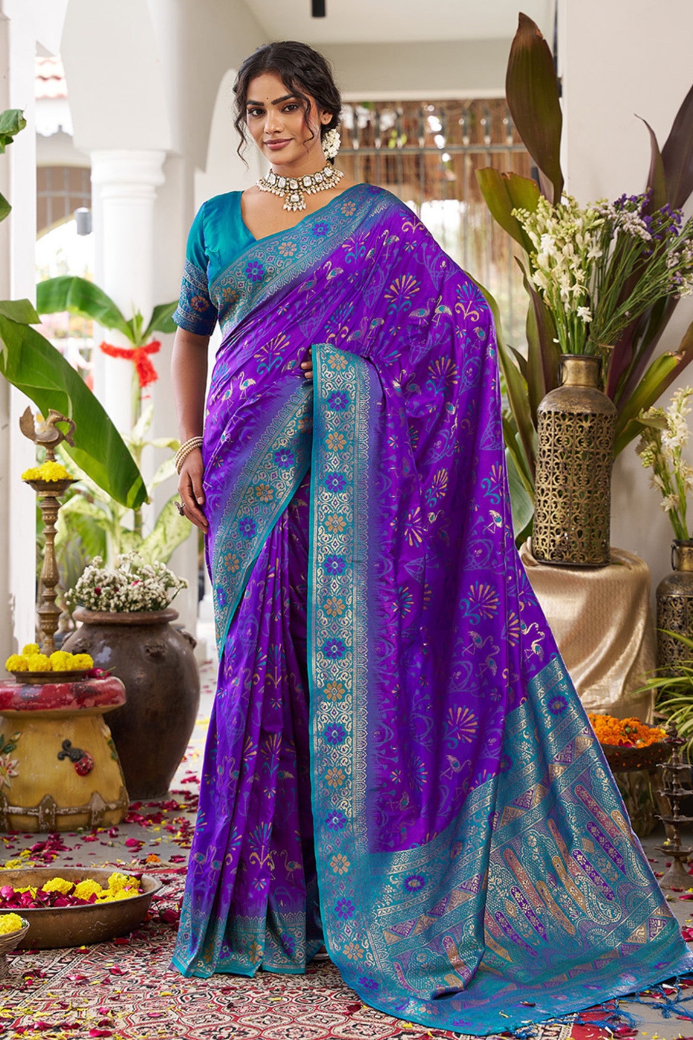 Buy MySilkLove Heliotrope Purple Banarasi Woven Soft Silk Saree Online