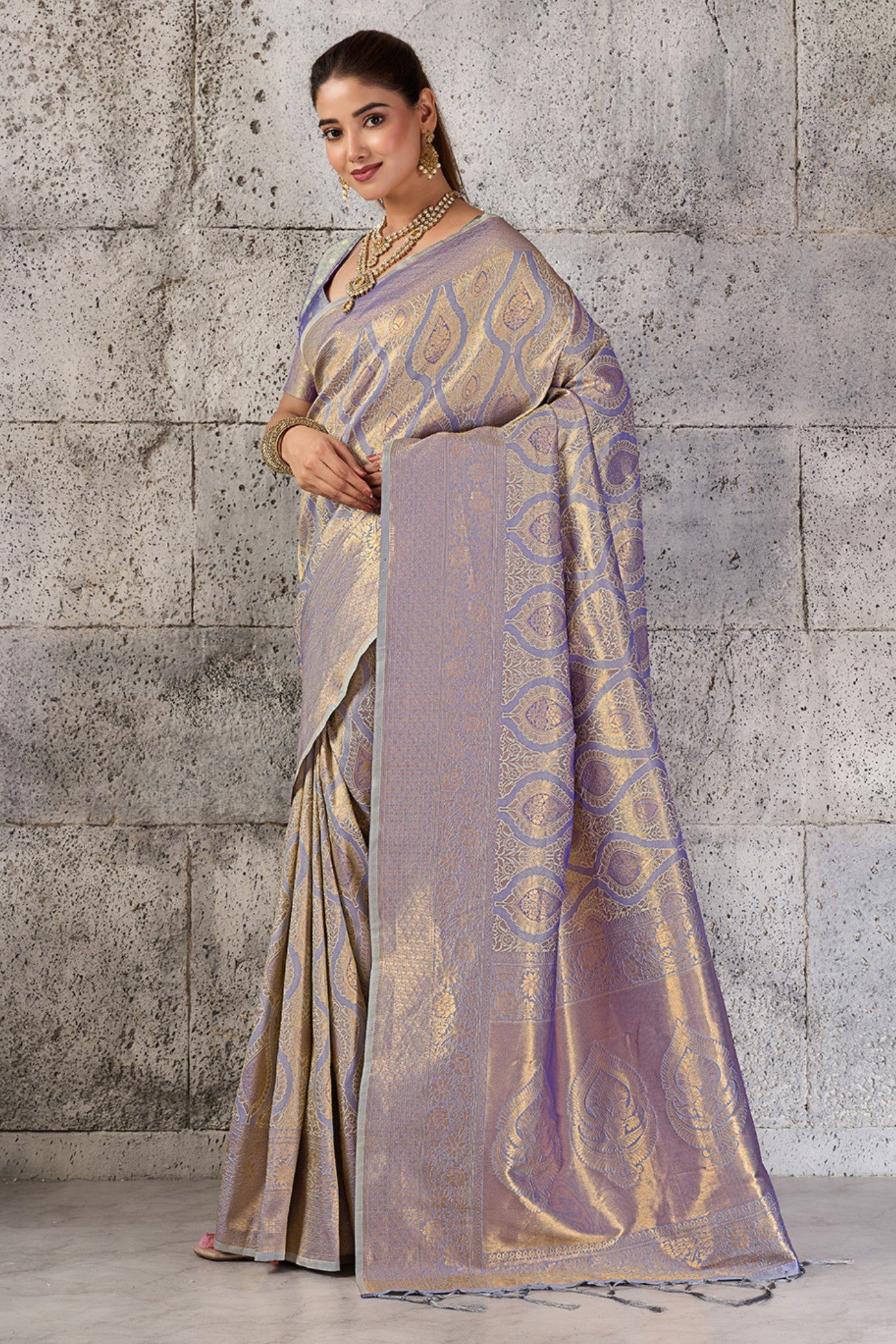 Buy MySilkLove Platinum Grey Woven Kanjivaram Saree Online