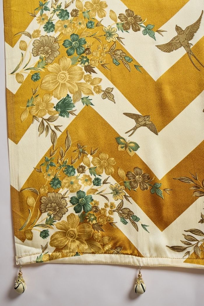 Buy MySilkLove Tulip Yellow Stripe Printed Floral Satin Gaji Silk Saree Online