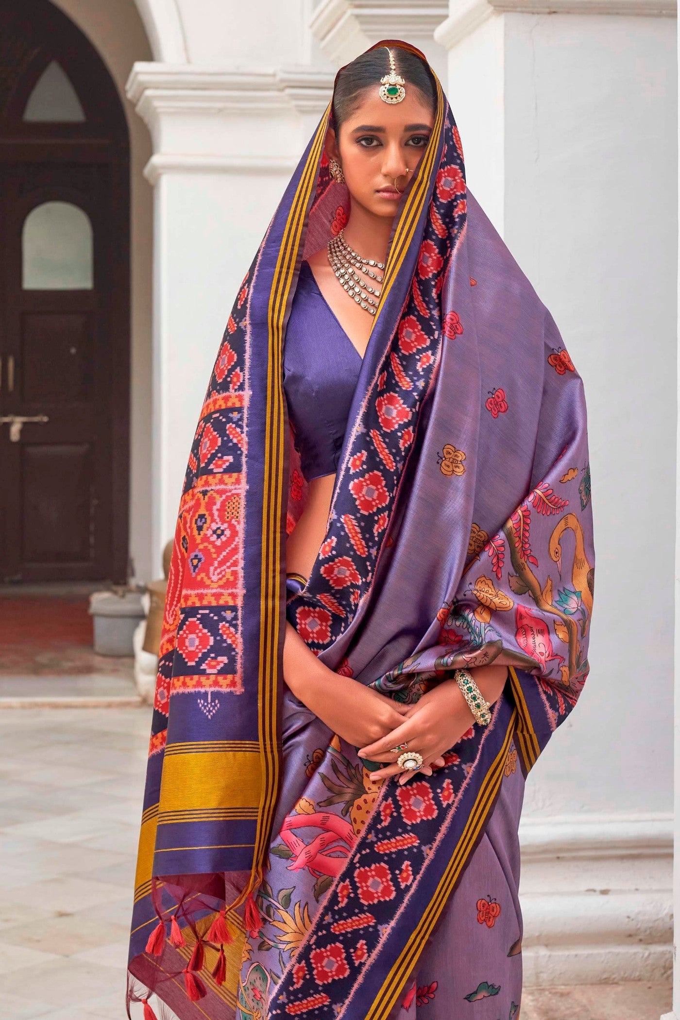 MySilkLove Aztec Purple Printed Patola Saree
