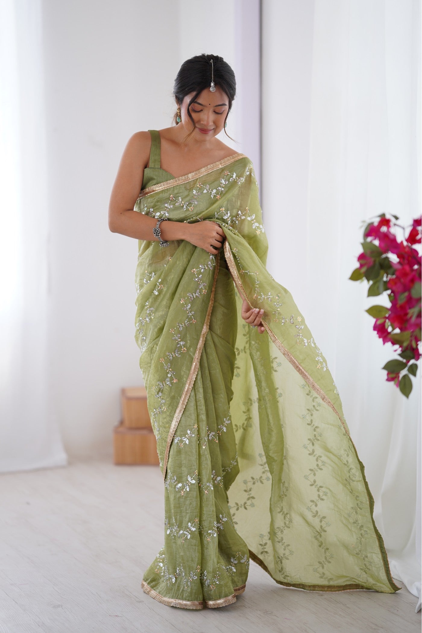 Buy MySilkLove Pista Green Designer Partywear Saree Online