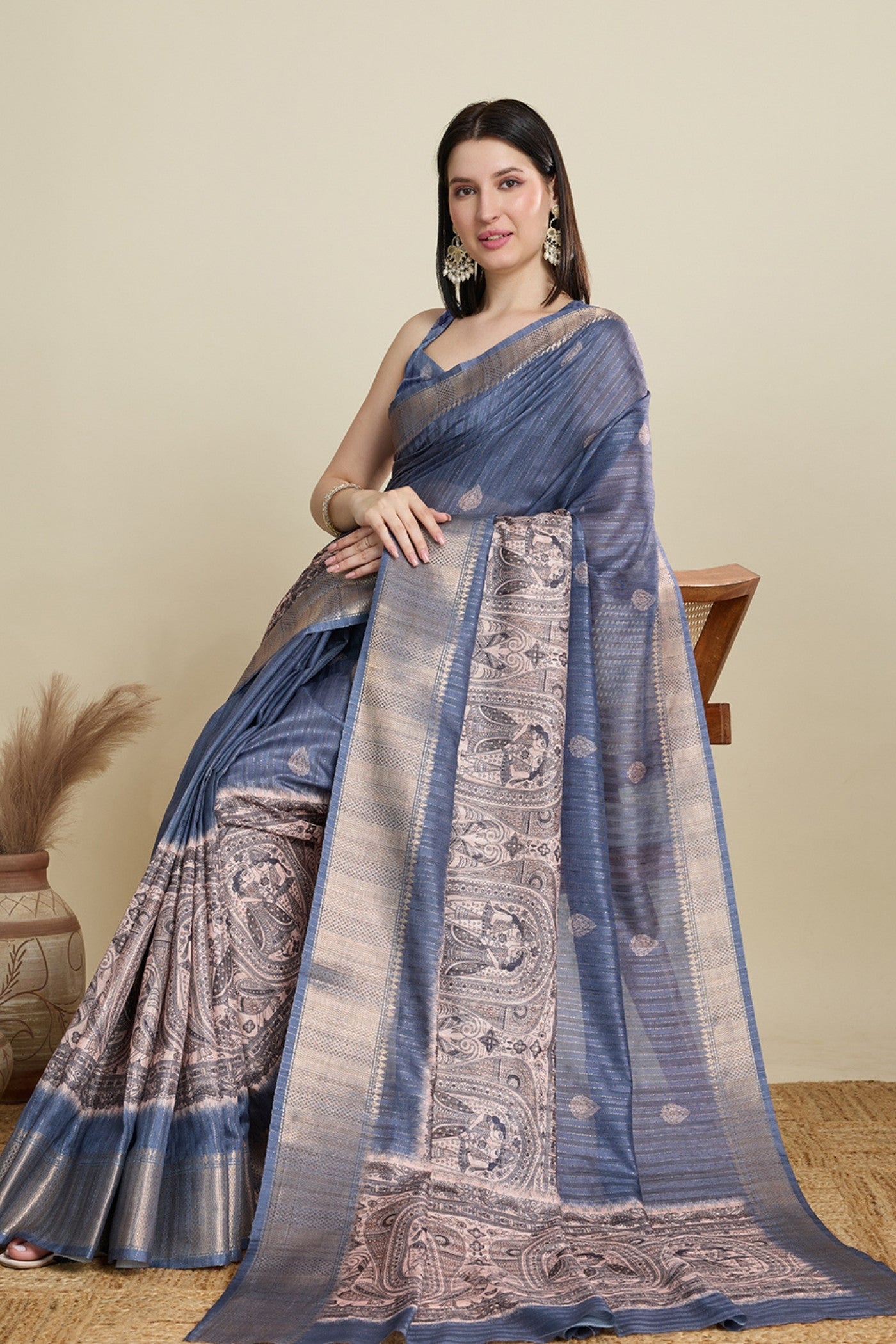 Buy MySilkLove Fiord Grey Woven Cotton Saree Online