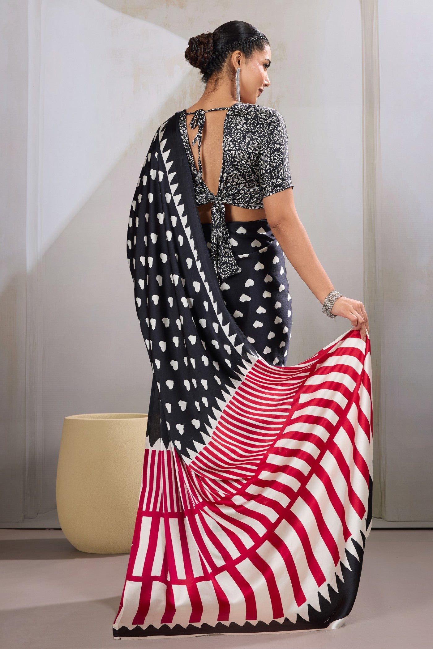 Buy MySilkLove Warlock Black Printed Satin Crepe Silk Saree Online