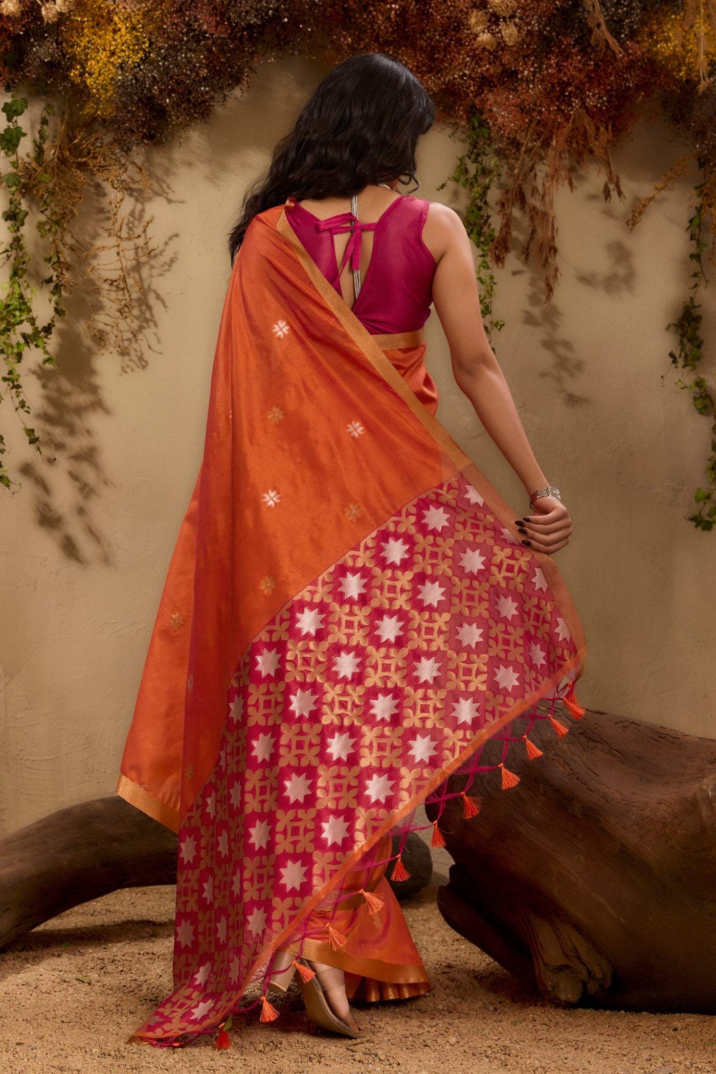 Buy MySilkLove Bronze Orange Tussar Handloom Silk Saree Online