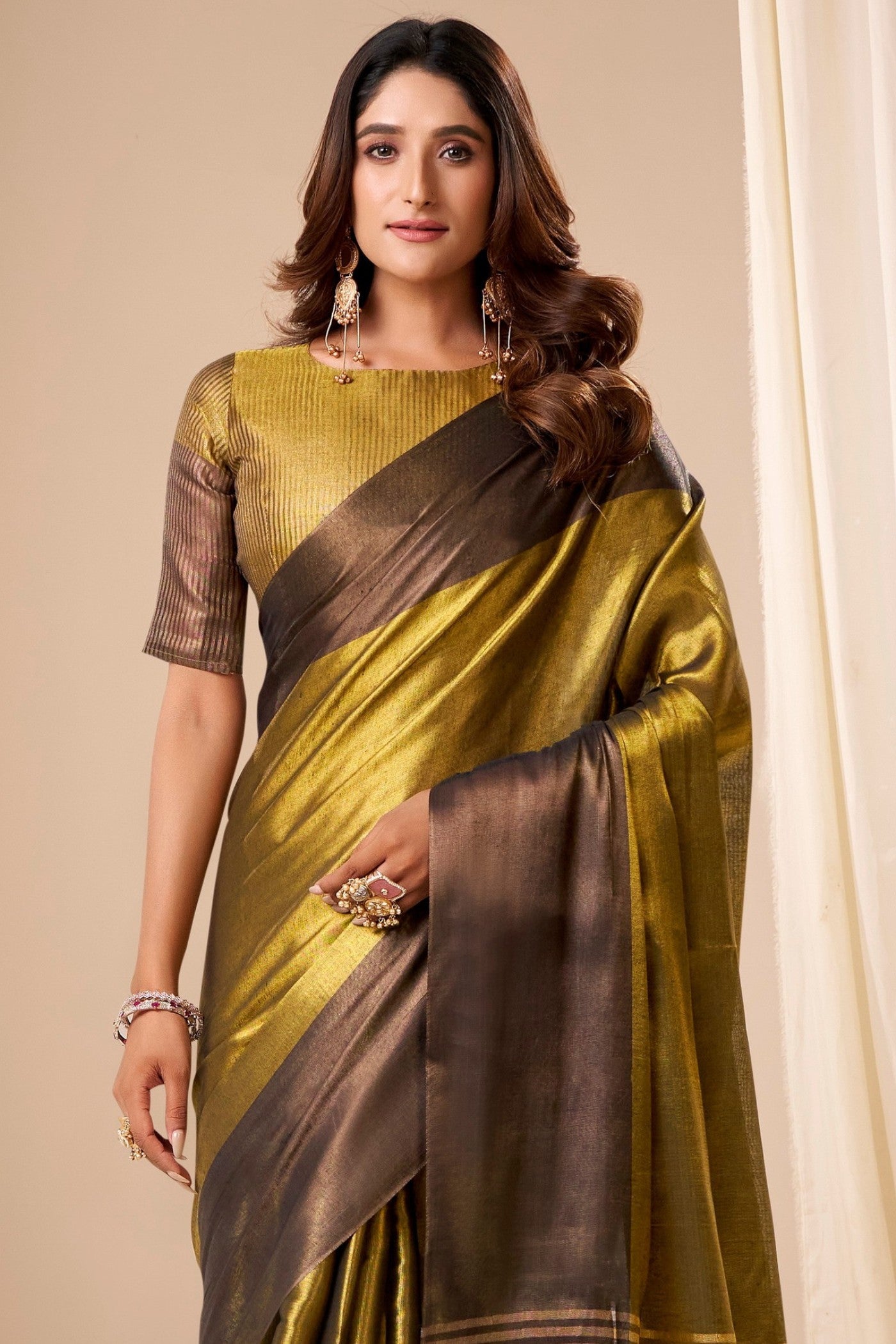 Buy MySilkLove Hunyadi Yellow Handloom Tissue Saree Online