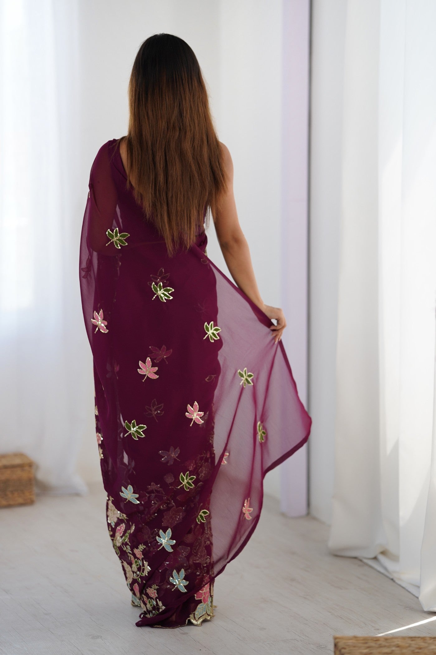 Buy MySilkLove Wine Purple Georgette Partwaer Saree Online