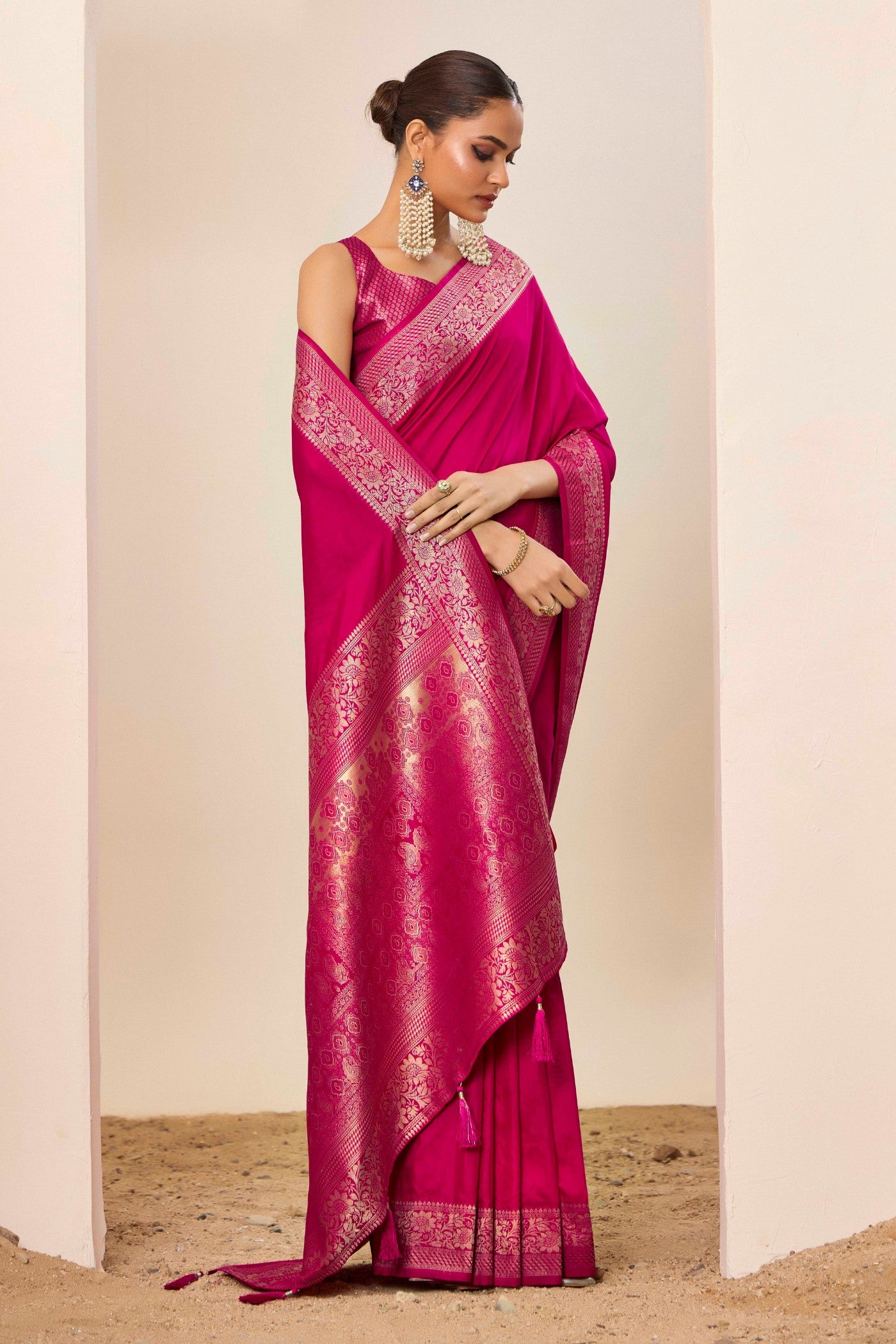 Buy MySilkLove Blush Pink Woven Dola Silk Saree Online