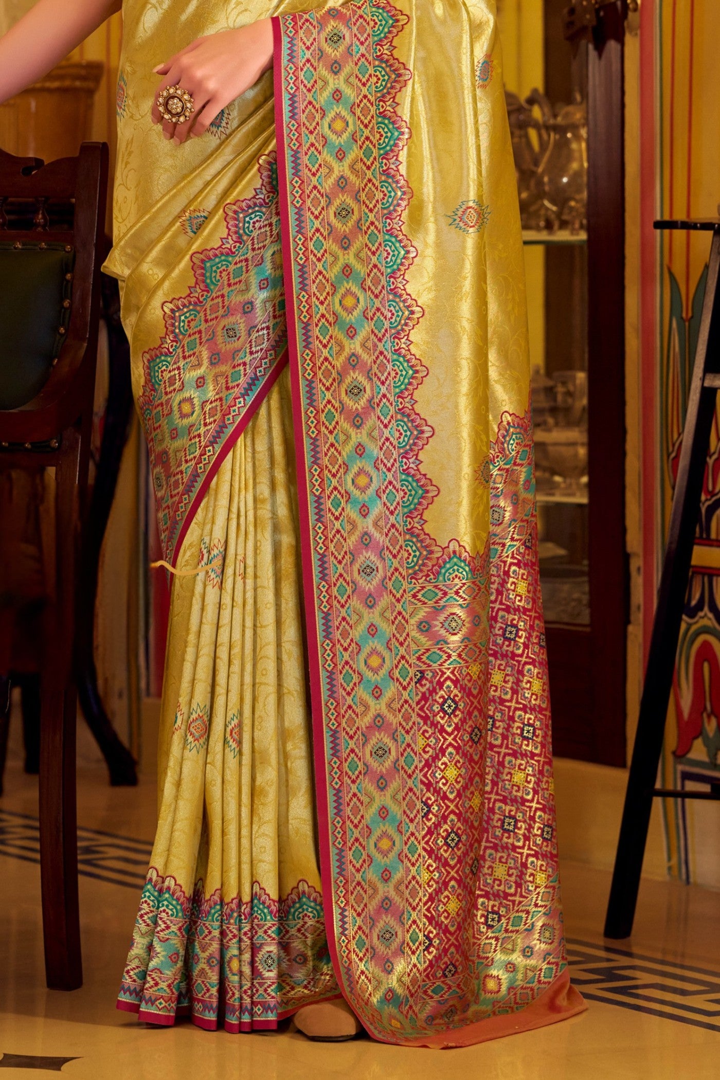 Buy MySilkLove Buttercream Yellow Woven Tissue Patola Silk Saree Online