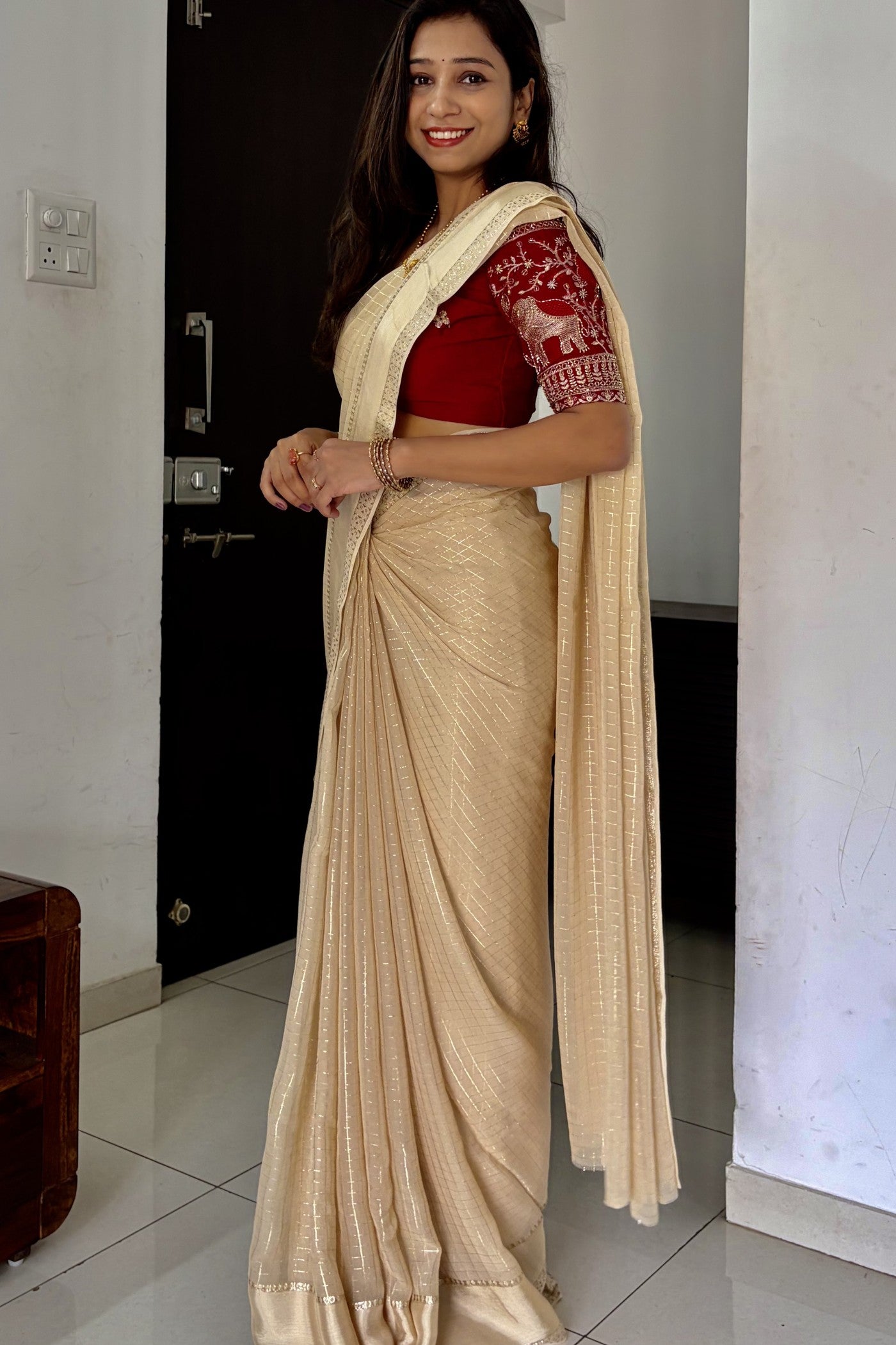 Buy MySilkLove Pearly Cream Georgette Partywear Saree Online