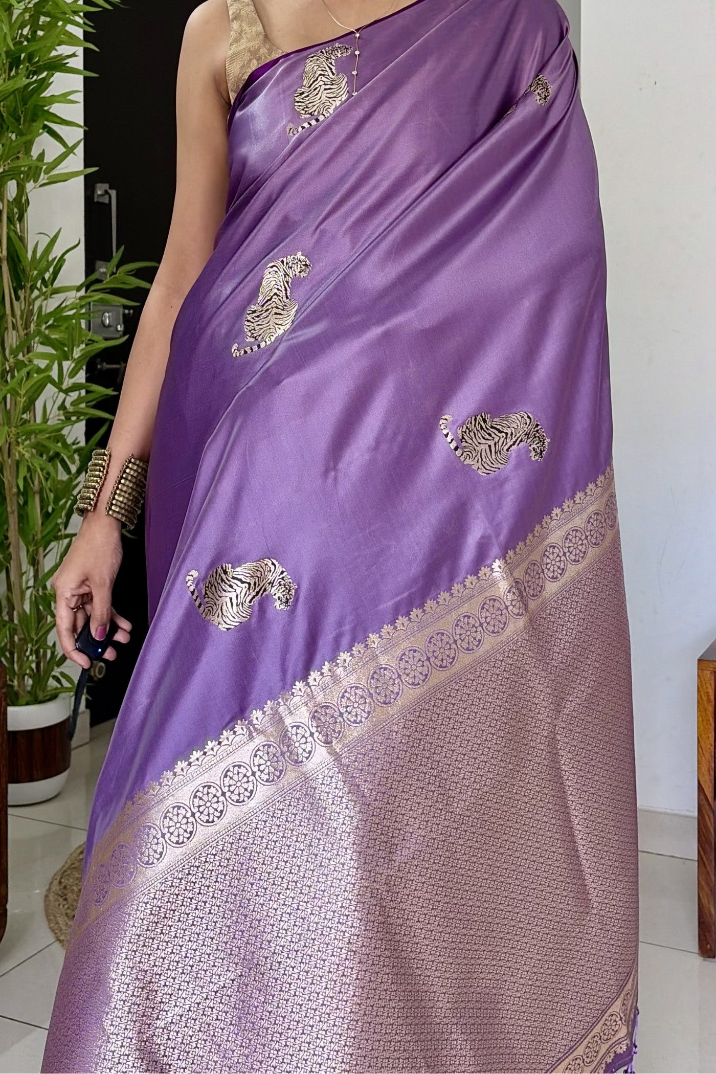 Buy MySilkLove Wisteria Purple Handloom Satin Soft Silk Saree Online
