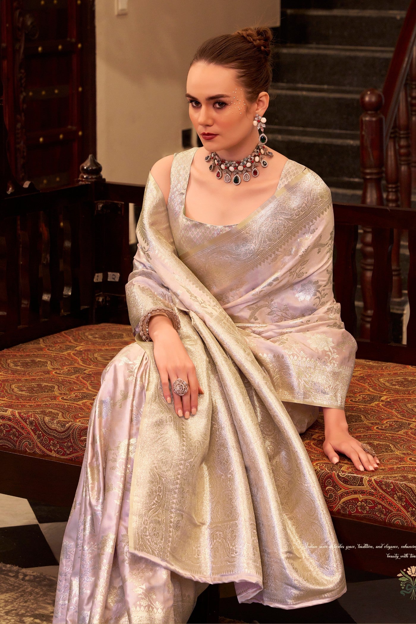 Buy MySilkLove Lilac Purple Woven Banarasi Satin Soft Silk Saree Online