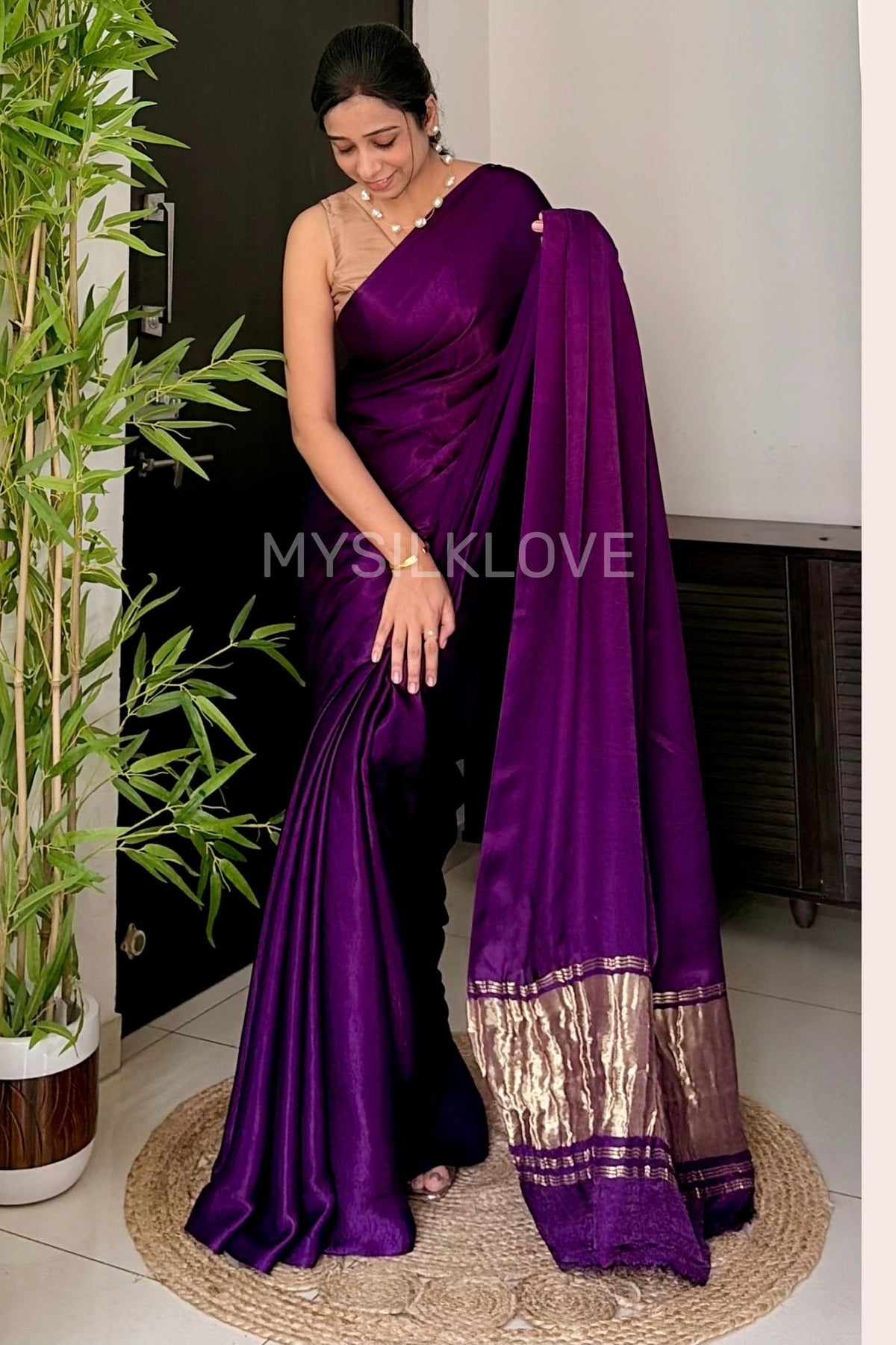 Buy MySilkLove Jamun Purple Modal Pure Gajji Silk Saree with Lagdi Zari Pallu Saree Online