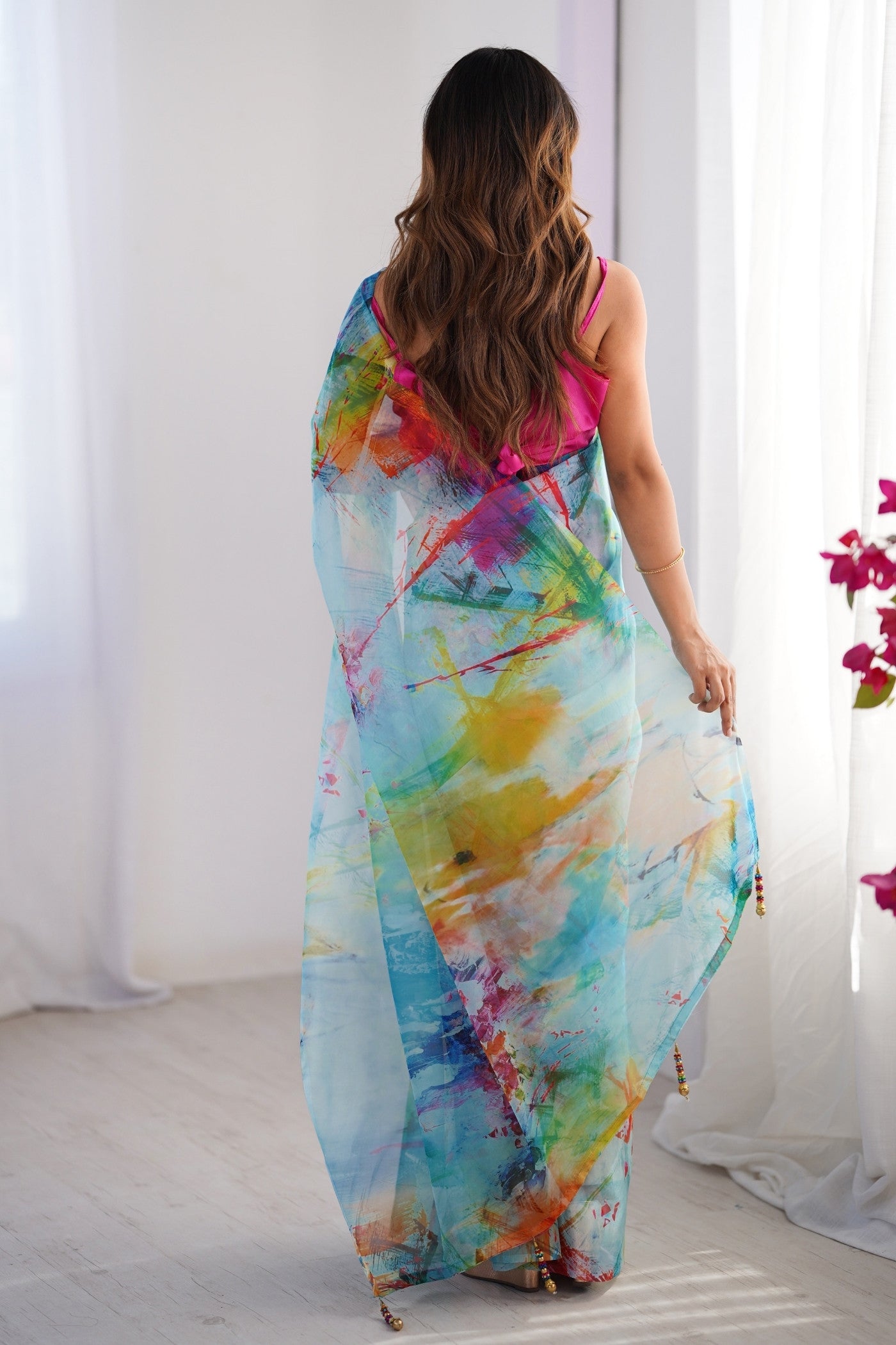 Buy MySilkLove Multicolor Blue Organza Printed Saree Online