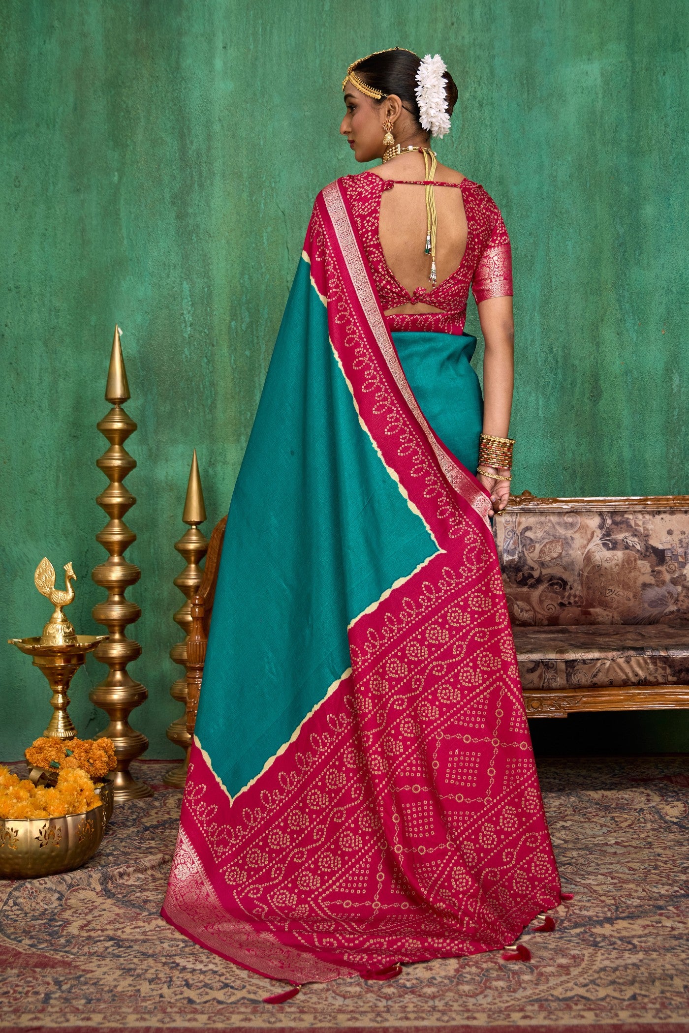 Buy MySilkLove Ateneo Blue Tussar Bandhani Silk Saree Online