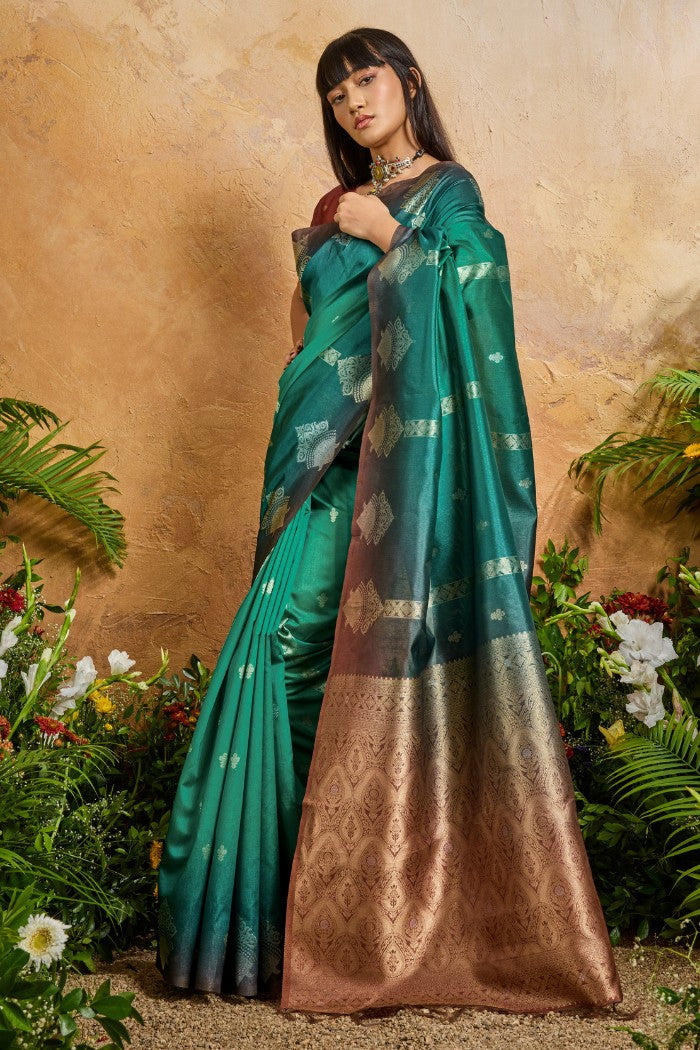Buy MySilkLove Teal Green Banarasi Handloom Saree Online