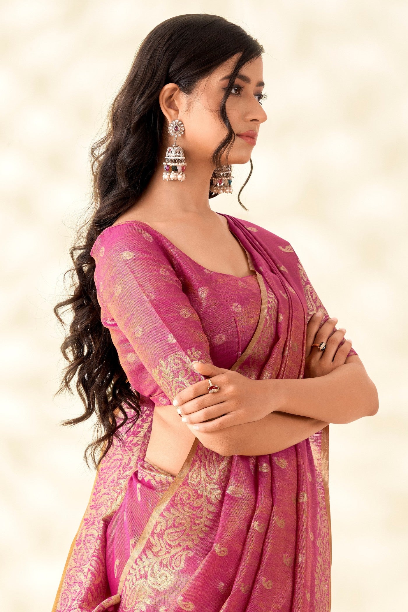 Buy MySilkLove Bush Pink Woven Tissue Linen Saree Online