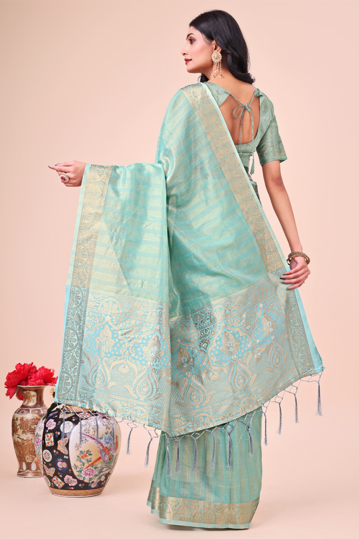 Buy MySilkLove Celeste Blue Woven Organza Saree Online