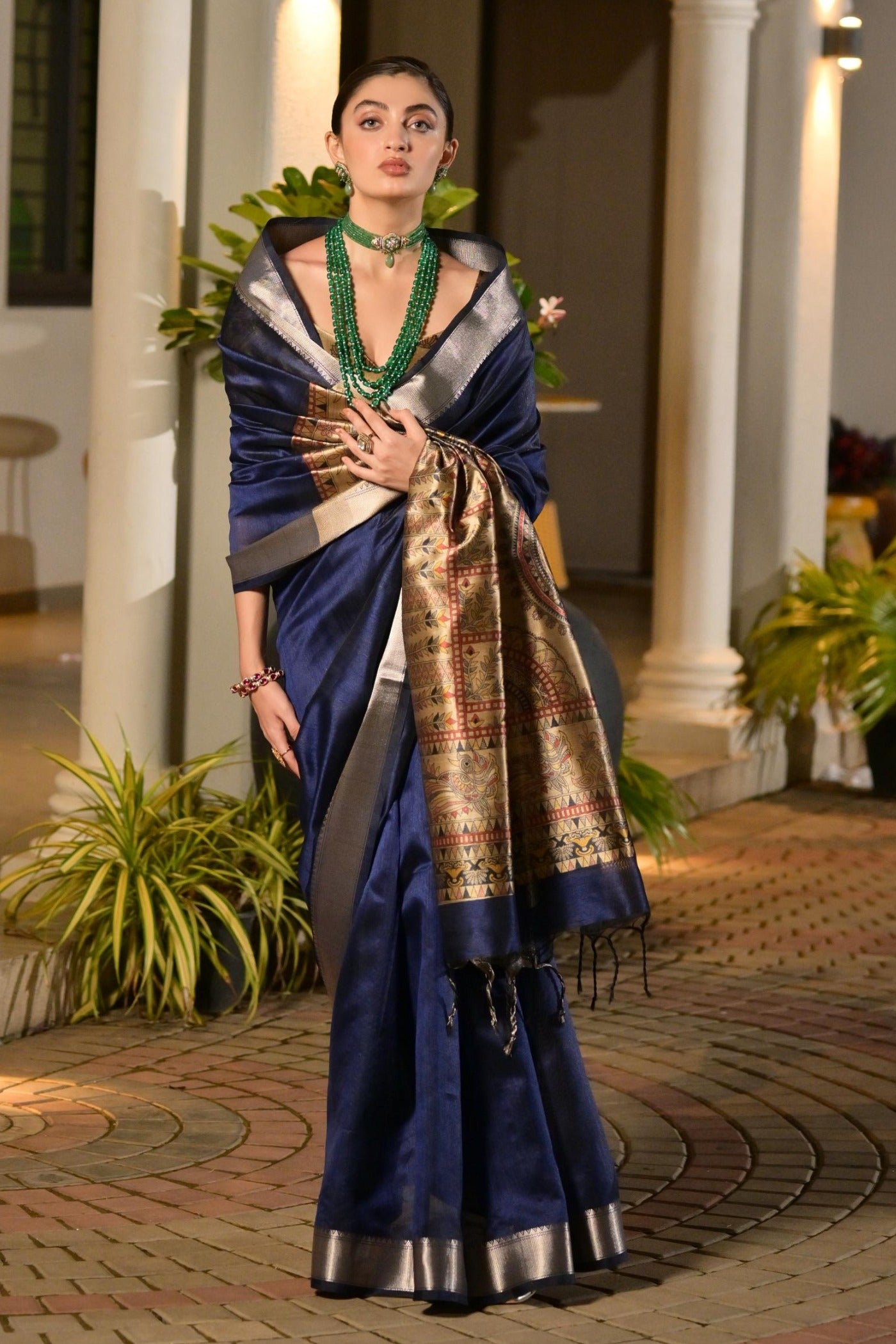 Buy MySilkLove Navy Blue Tussar Silk Saree Online