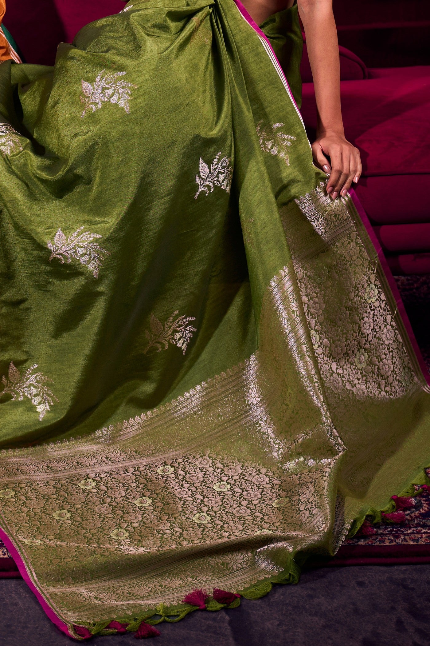 Buy MySilkLove Avocado Green Handloom Satin Soft Silk Saree Online
