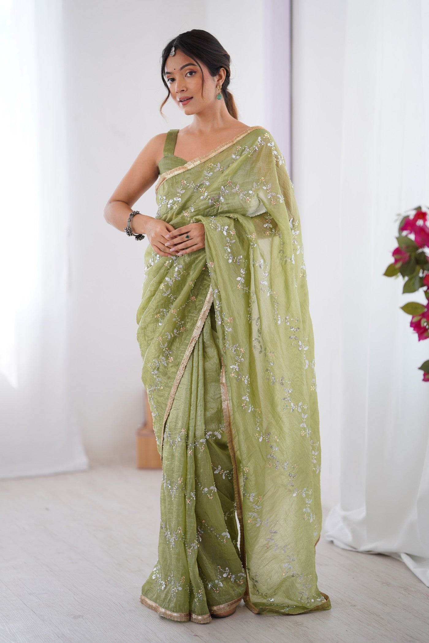 Buy MySilkLove Pista Green Designer Partywear Saree Online