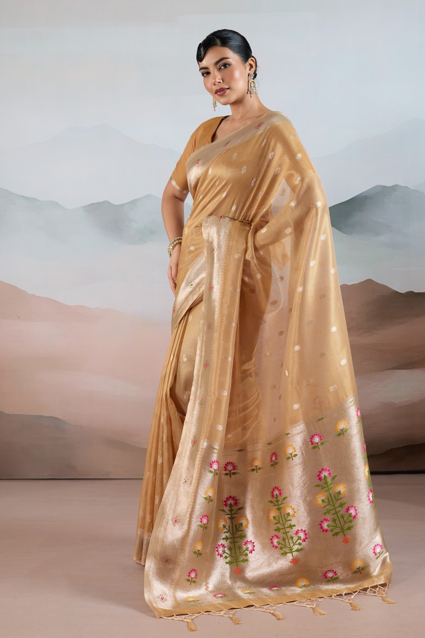 Buy MySilkLove Citrus Orange Zari Woven Tissue Paithani Saree Online