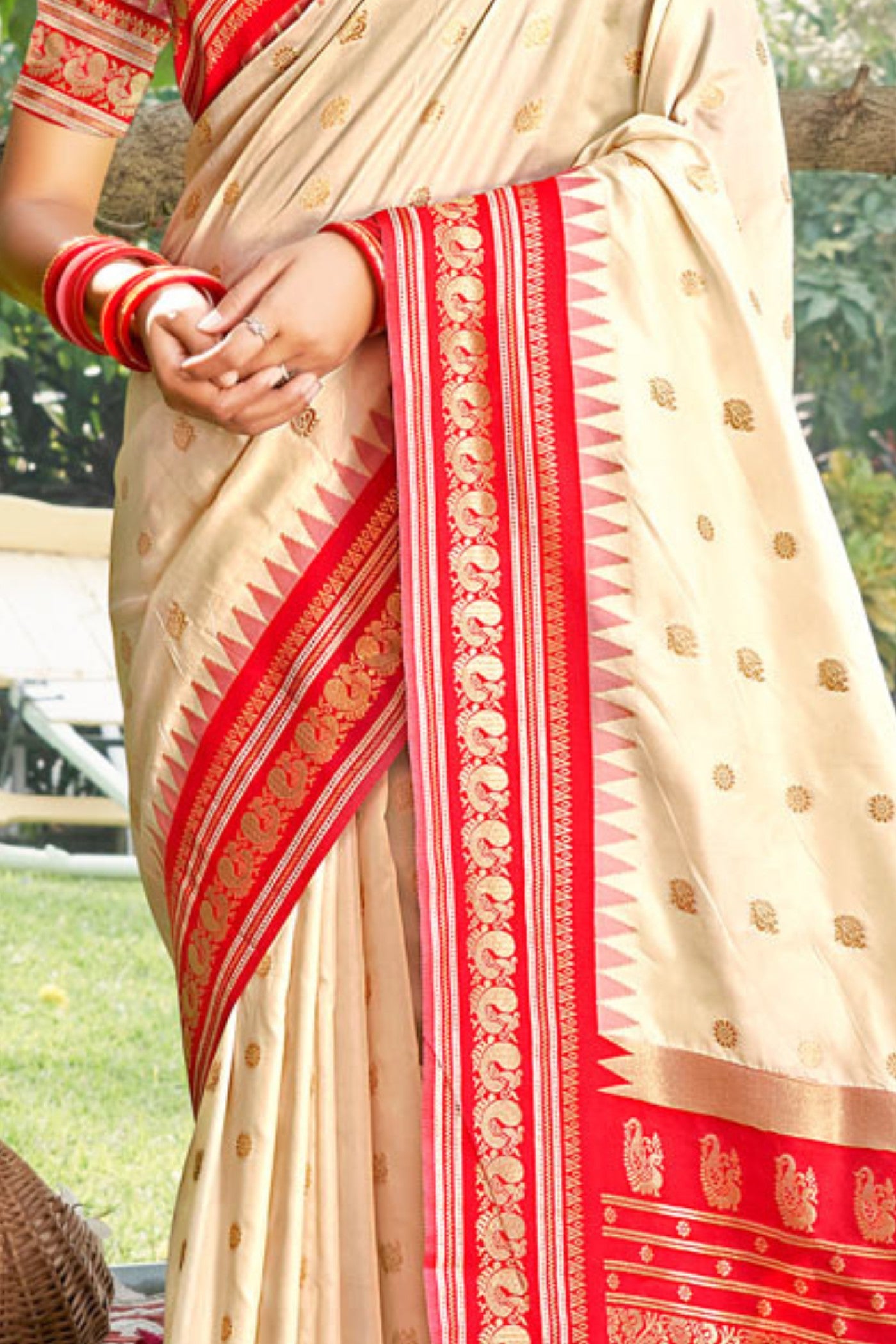 Buy MySilkLove Seashell White Banarasi Woven Soft Silk Saree Online